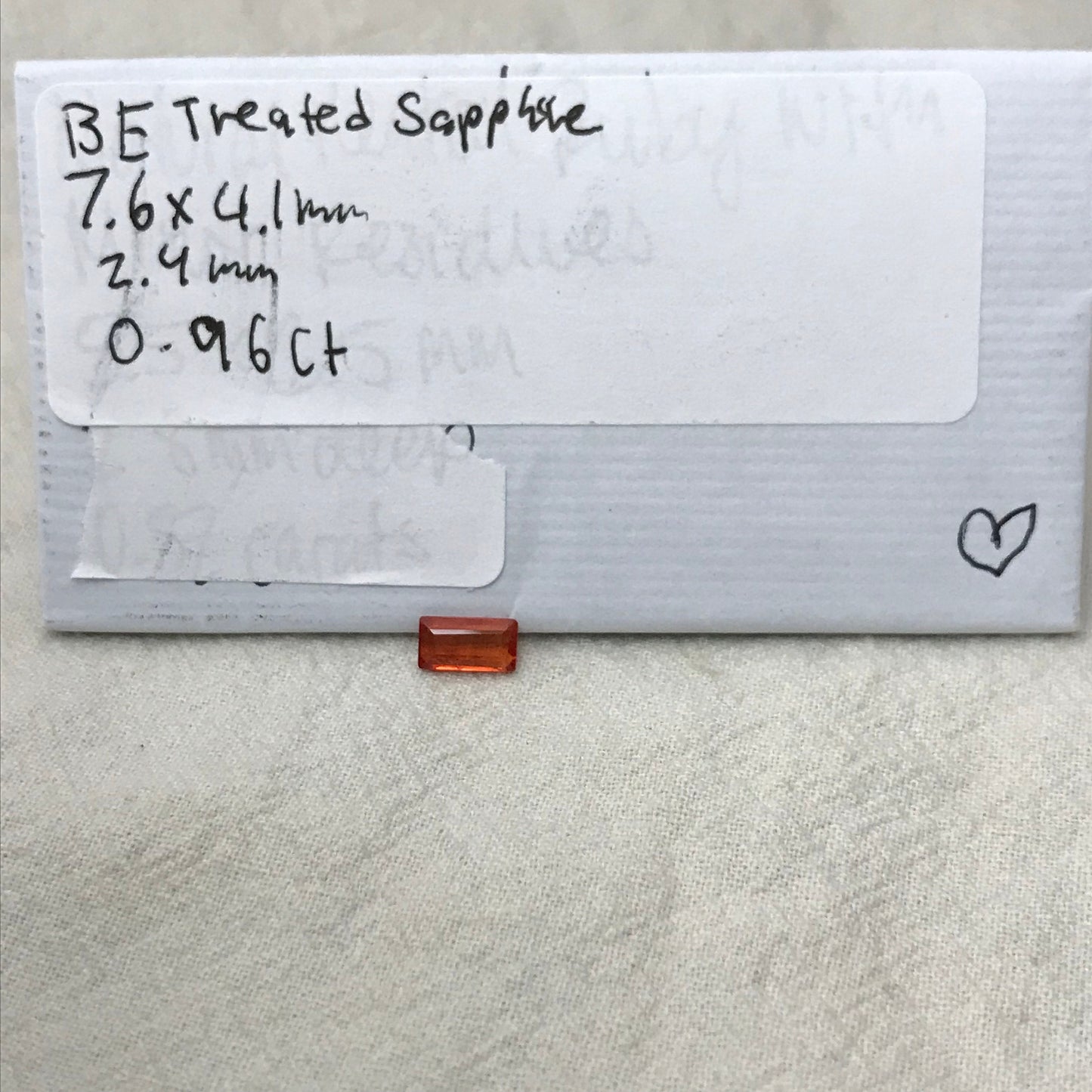 0.96 ct Natural Orange Sapphire 7.5x4mm Baguette Cut Loose Faceted Gem, Reddish Orange Beryllium Treated Sapphire, 7.5x4.1mm