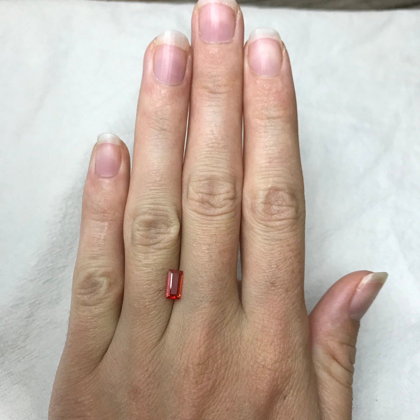 0.96 ct Natural Orange Sapphire 7.5x4mm Baguette Cut Loose Faceted Gem, Reddish Orange Beryllium Treated Sapphire, 7.5x4.1mm