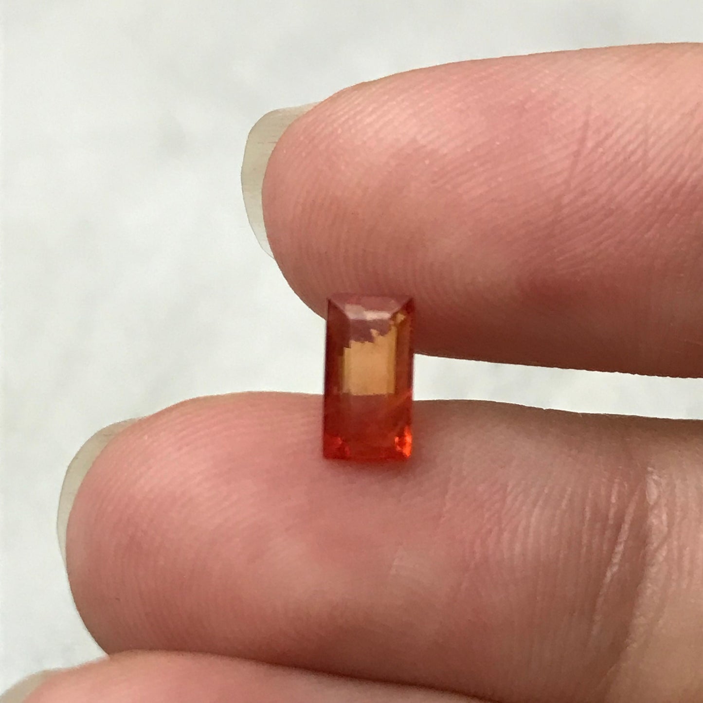 0.96 ct Natural Orange Sapphire 7.5x4mm Baguette Cut Loose Faceted Gem, Reddish Orange Beryllium Treated Sapphire, 7.5x4.1mm