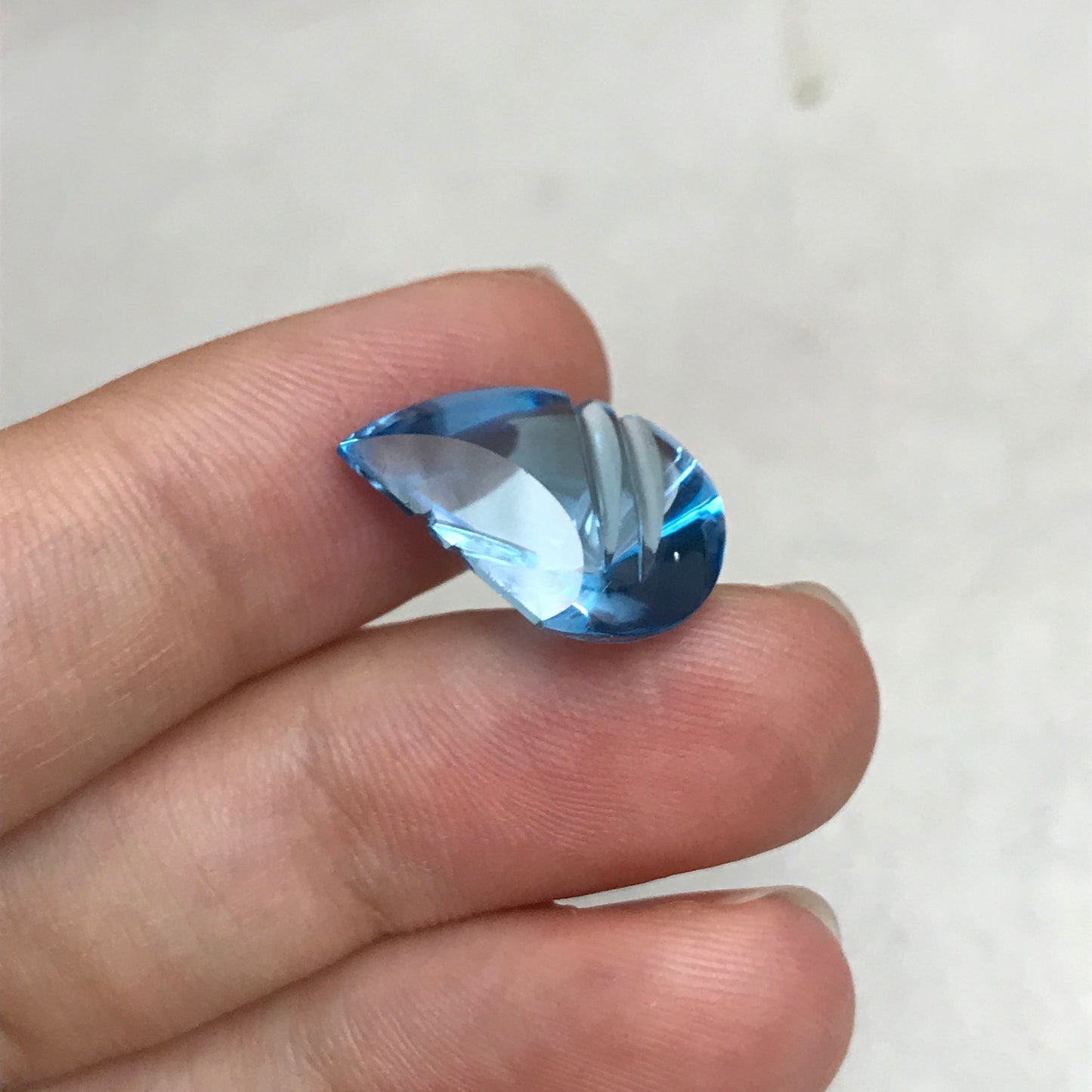 11 Ct Fancy Light Blue Topaz 18x13mm Carved Fantasy Pear Cut Gem, Loose Gemstone, Light Blue Topaz