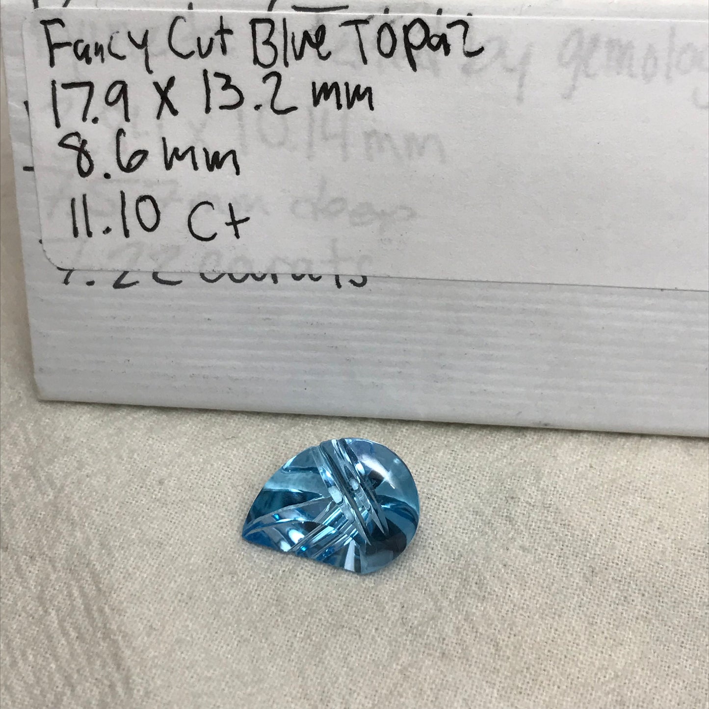 11 Ct Fancy Light Blue Topaz 18x13mm Carved Fantasy Pear Cut Gem, Loose Gemstone, Light Blue Topaz