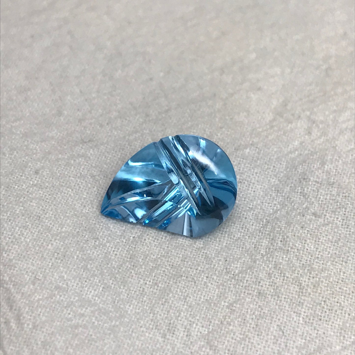 11 Ct Fancy Light Blue Topaz 18x13mm Carved Fantasy Pear Cut Gem, Loose Gemstone, Light Blue Topaz
