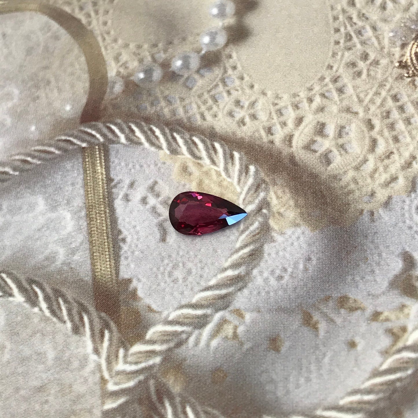1.27 carat Natural Rhodolite Garnet, 9.4x5.3mm Pear Cut Rose Red Garnet, Faceted Raspberry Garnet, Purplish Red