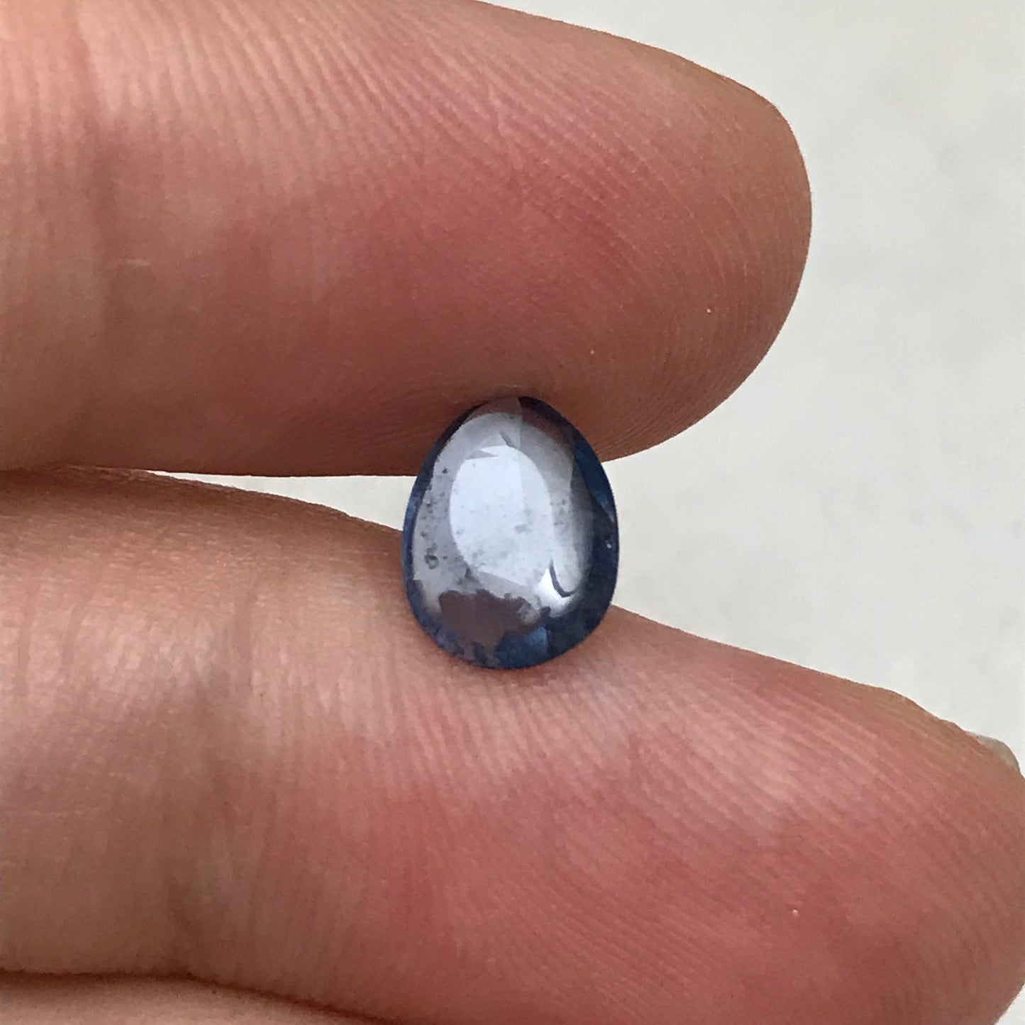 1.24 ct Natural Blue Sapphire, 8.3x6.3mm Rose Cut/Cabochon shallow Blue Sapphire, Freeform Pear, Heated Faceted Loose Gemstone