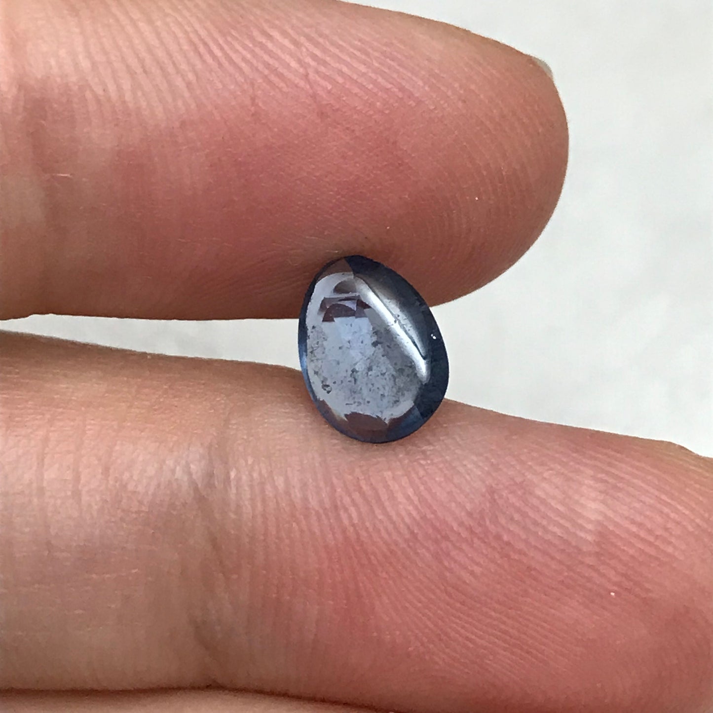 1.24 ct Natural Blue Sapphire, 8.3x6.3mm Rose Cut/Cabochon shallow Blue Sapphire, Freeform Pear, Heated Faceted Loose Gemstone