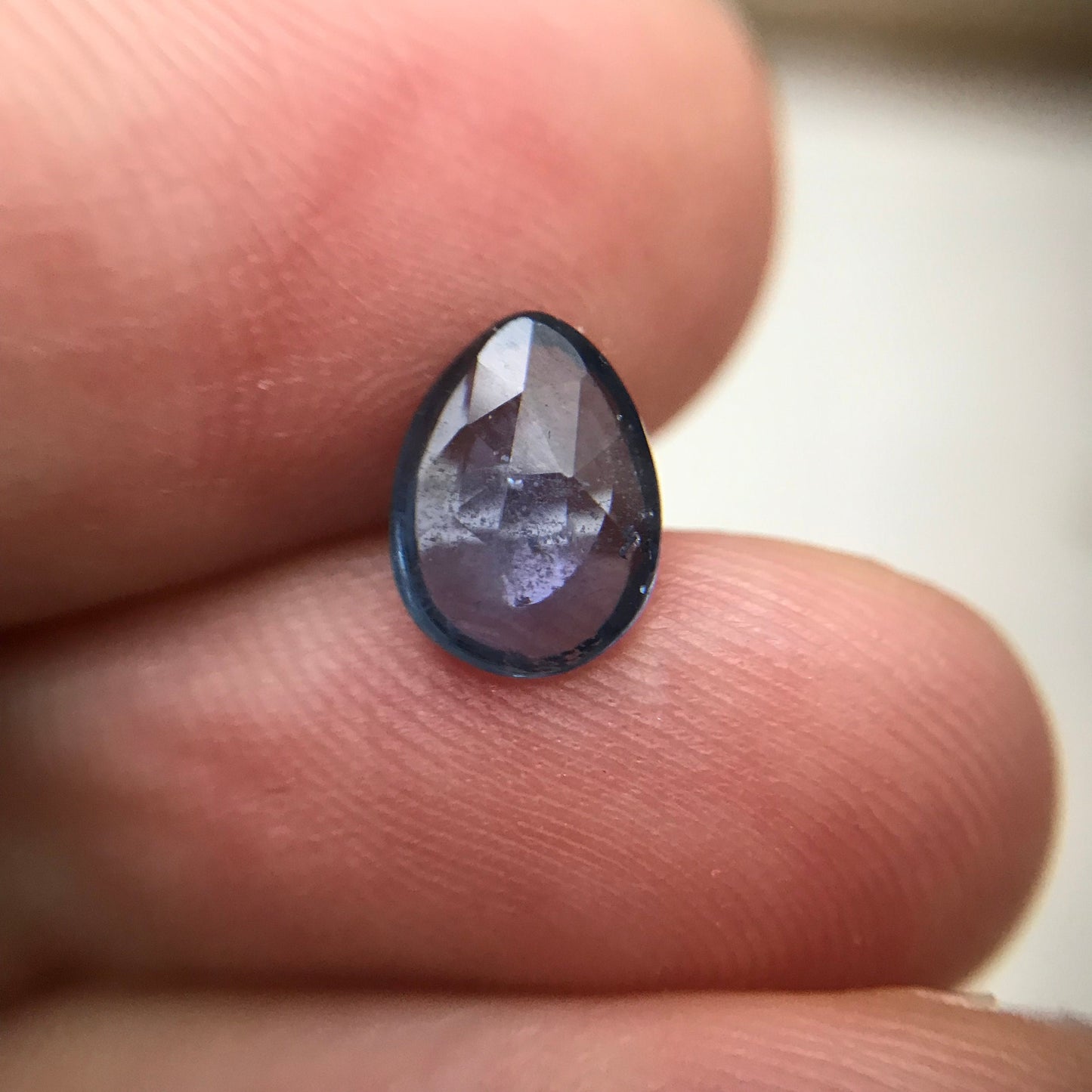 1.24 ct Natural Blue Sapphire, 8.3x6.3mm Rose Cut/Cabochon shallow Blue Sapphire, Freeform Pear, Heated Faceted Loose Gemstone