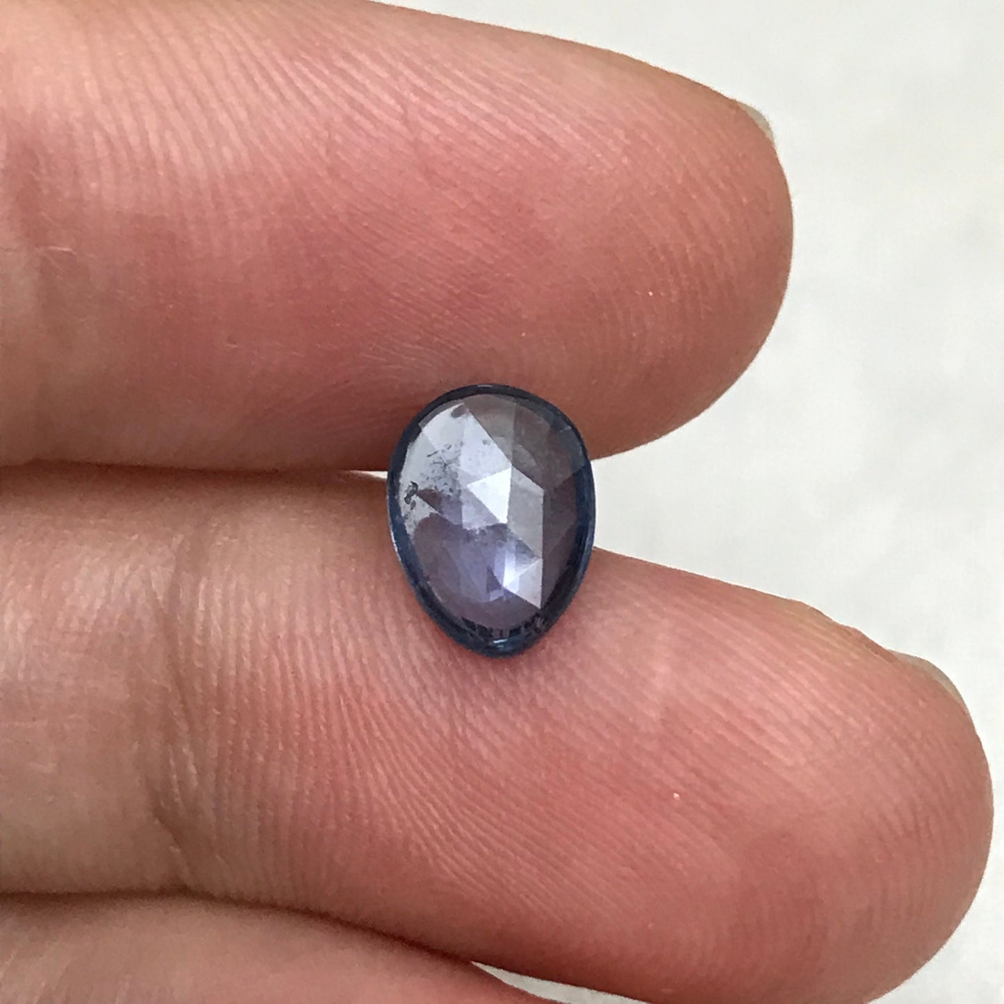 1.24 ct Natural Blue Sapphire, 8.3x6.3mm Rose Cut/Cabochon shallow Blue Sapphire, Freeform Pear, Heated Faceted Loose Gemstone