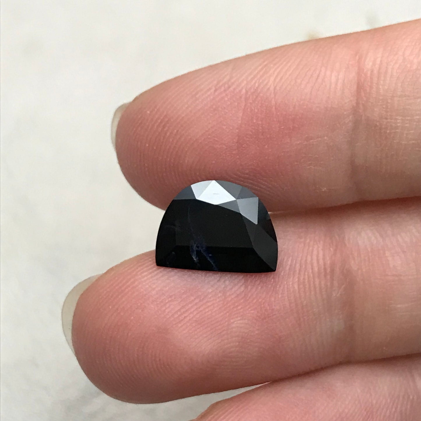 Very Dark Blue Sapphire 3 Carat 11.4.x8.4mm Fancy Cut Half Moon Shape Almost Black, Heat-Treated Natural Sapphire