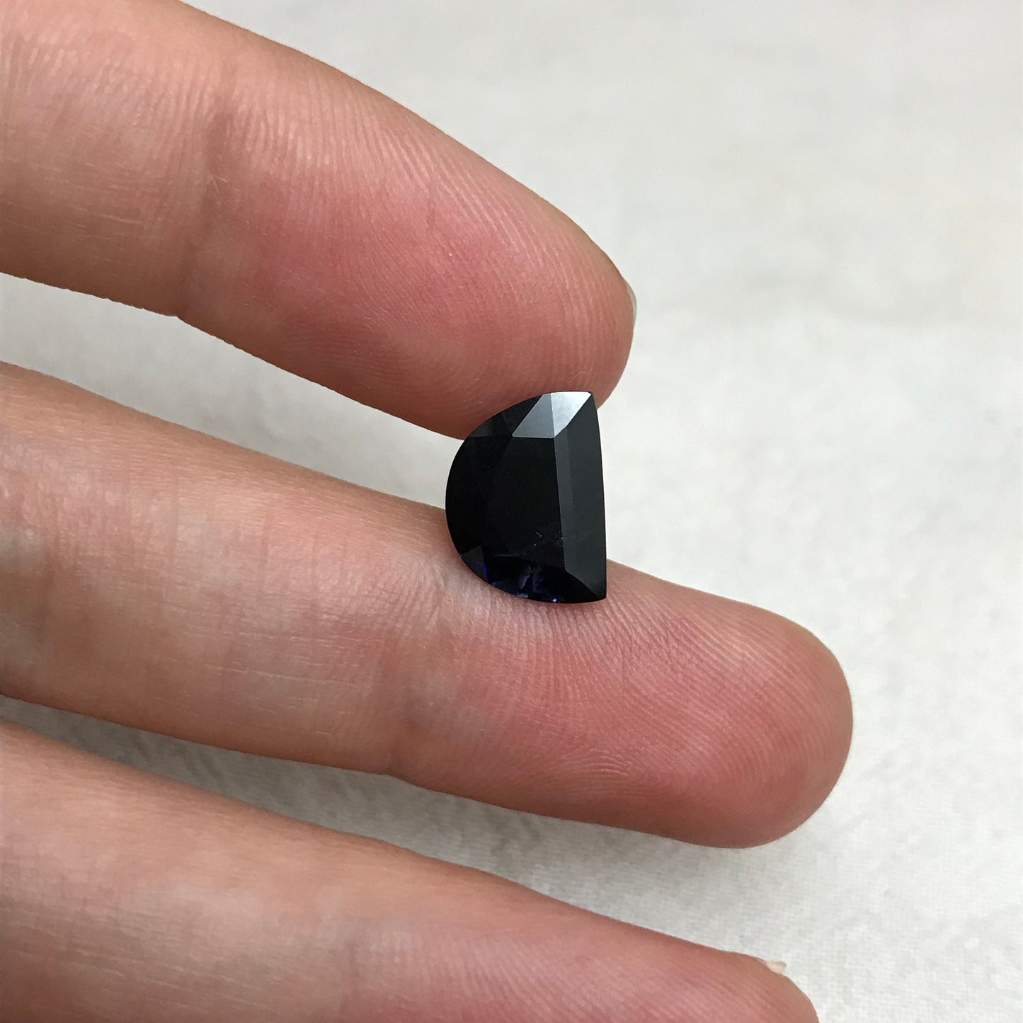 Very Dark Blue Sapphire 3 Carat 11.4.x8.4mm Fancy Cut Half Moon Shape Almost Black, Heat-Treated Natural Sapphire