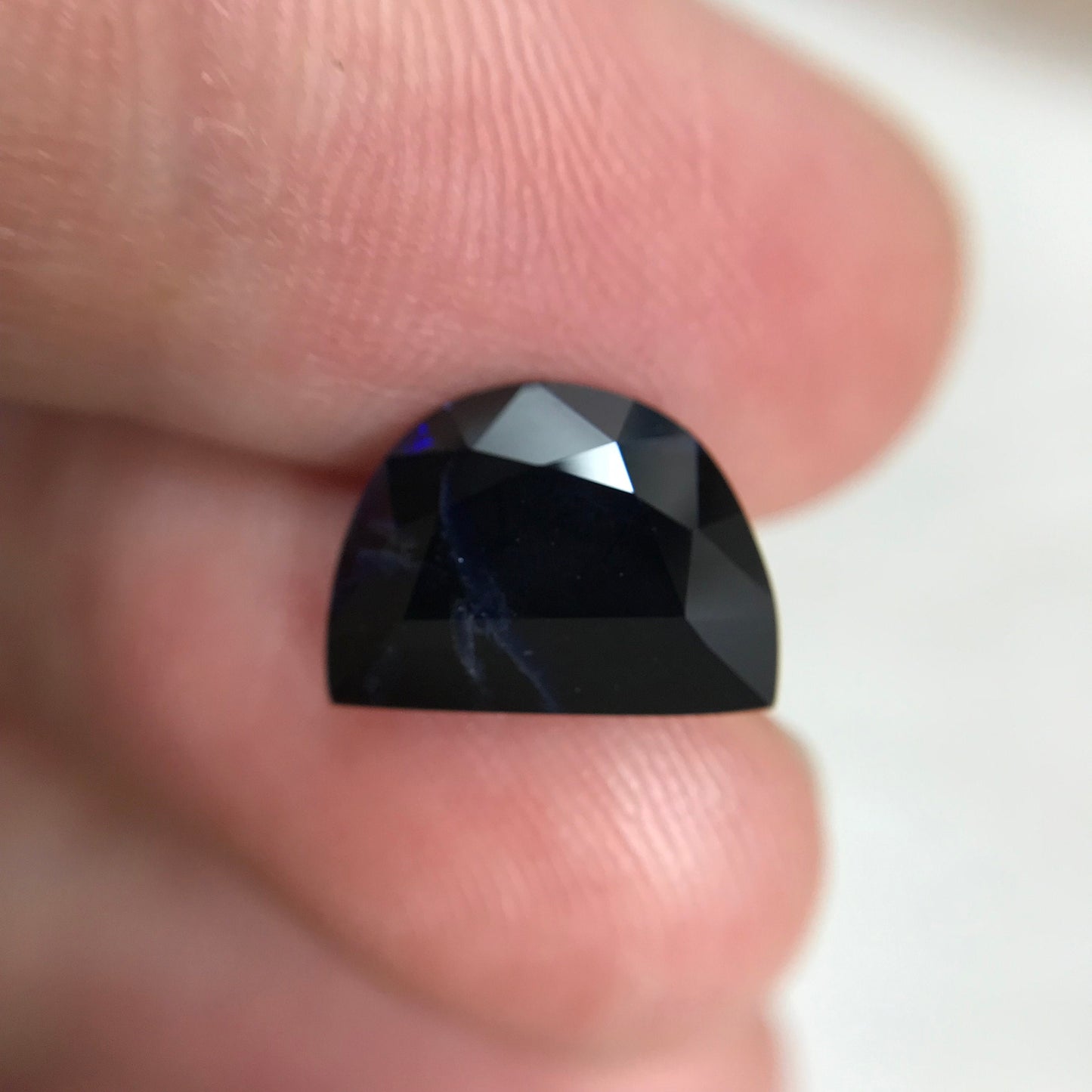 Very Dark Blue Sapphire 3 Carat 11.4.x8.4mm Fancy Cut Half Moon Shape Almost Black, Heat-Treated Natural Sapphire
