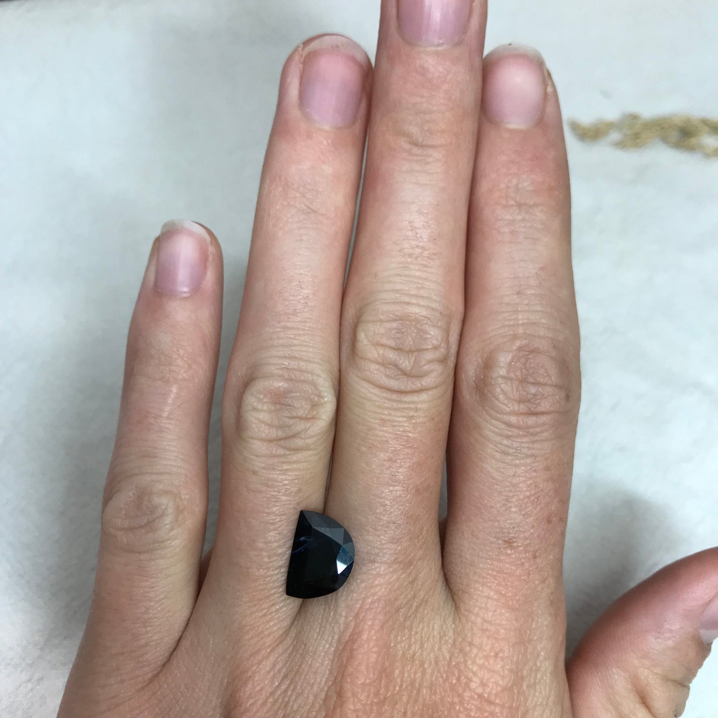Very Dark Blue Sapphire 3 Carat 11.4.x8.4mm Fancy Cut Half Moon Shape Almost Black, Heat-Treated Natural Sapphire