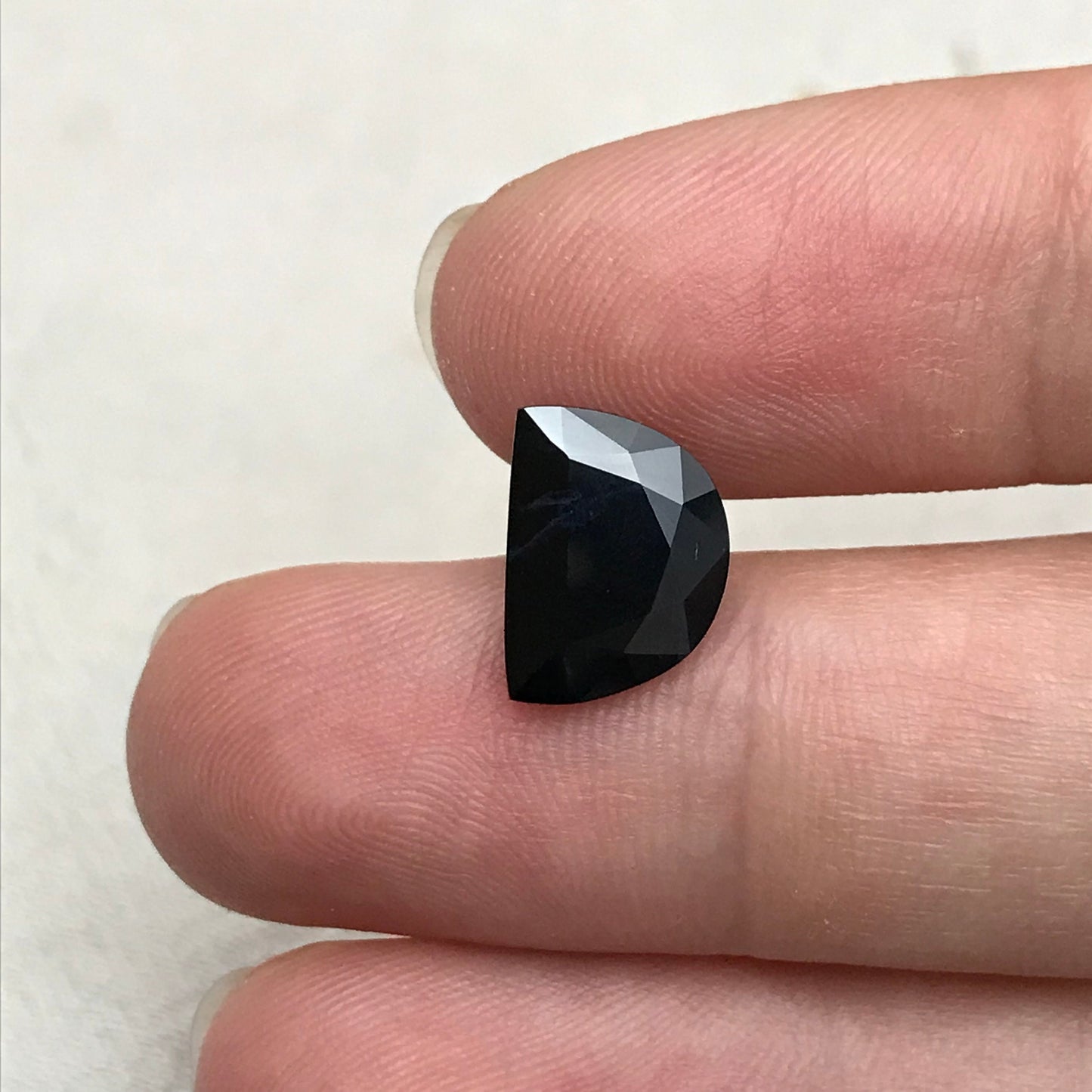 Very Dark Blue Sapphire 3 Carat 11.4.x8.4mm Fancy Cut Half Moon Shape Almost Black, Heat-Treated Natural Sapphire