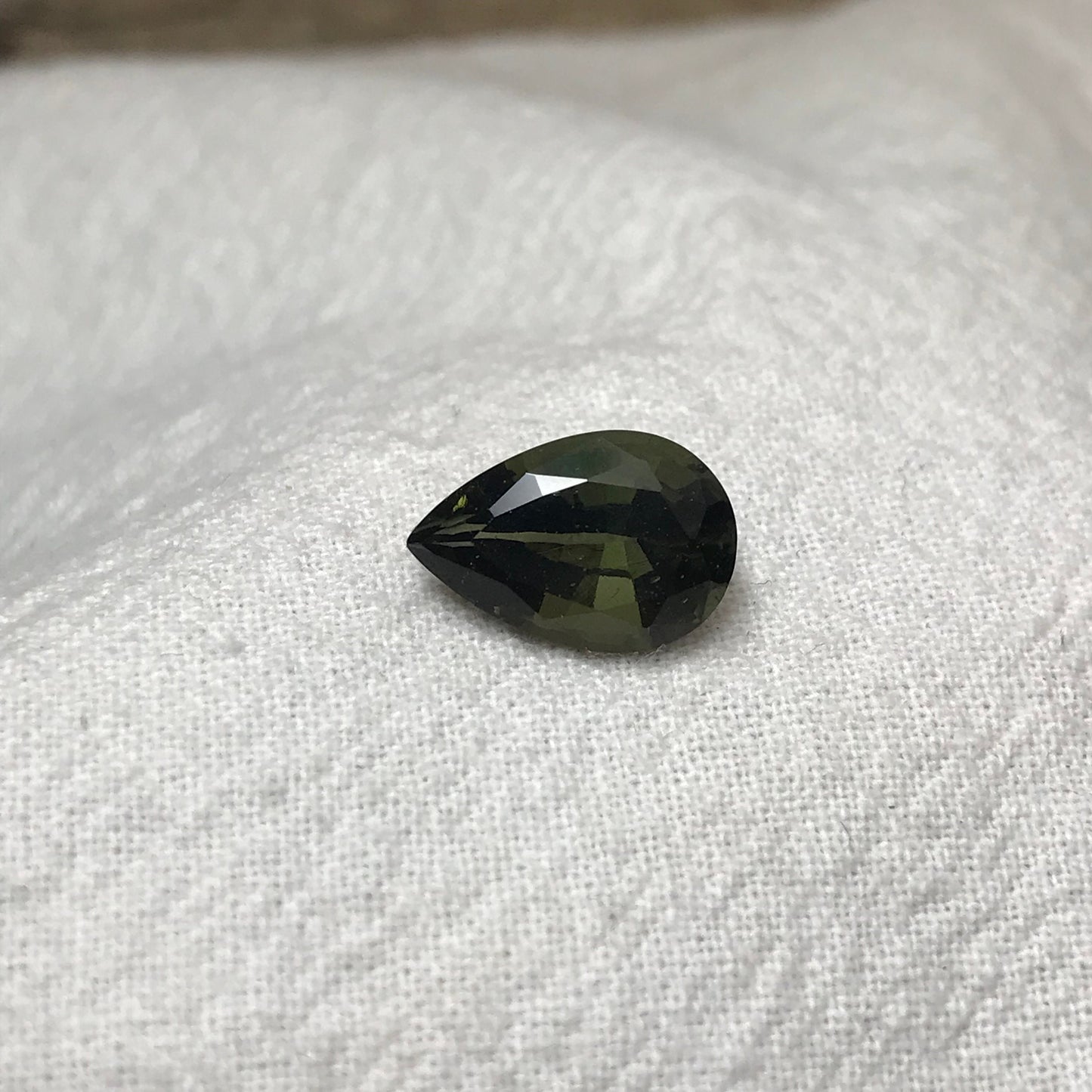 12x8mm Moldavite, 2.52 Carat Pear Cut, Faceted Green Gemstone, Tektite, Deep Green Moldavite