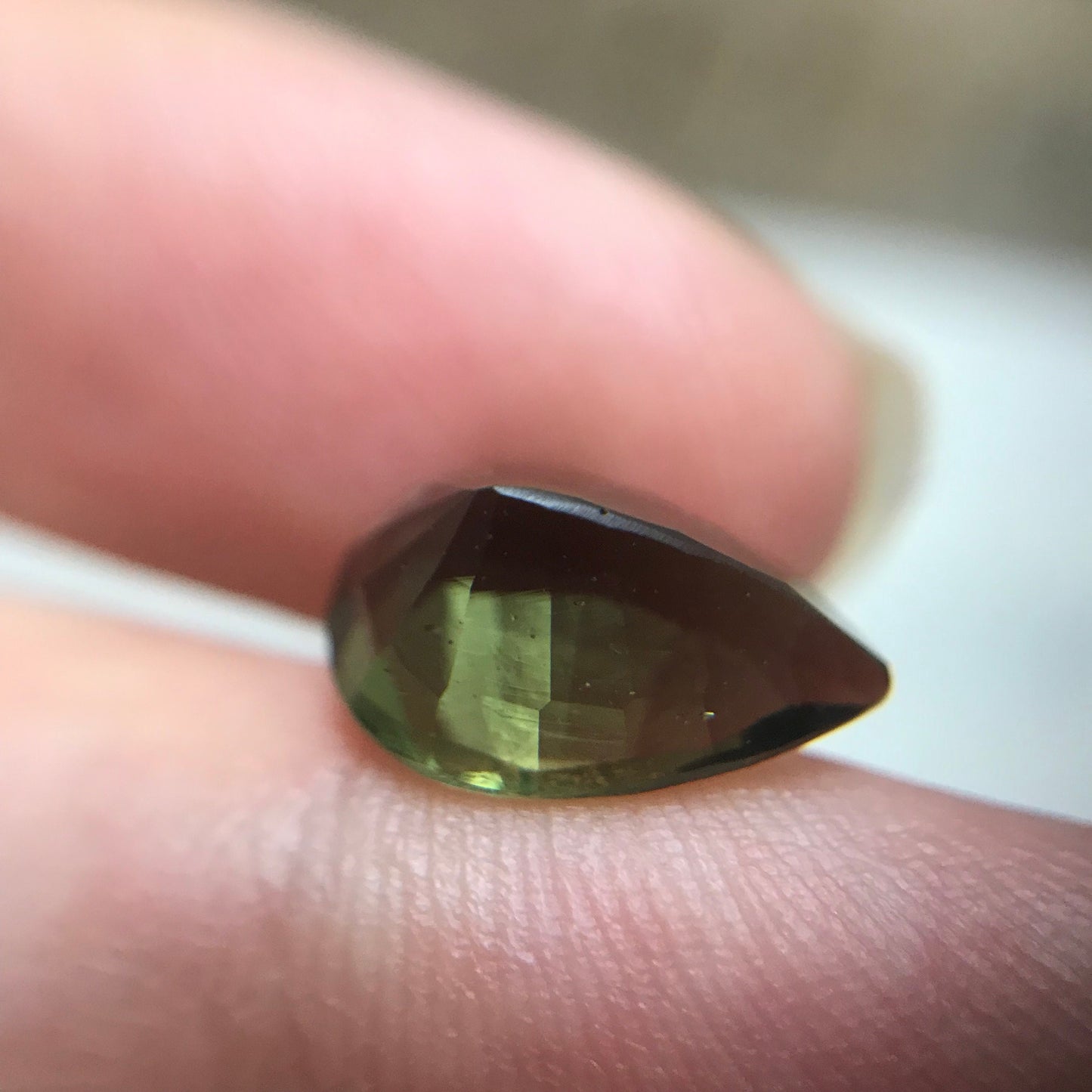 12x8mm Moldavite, 2.52 Carat Pear Cut, Faceted Green Gemstone, Tektite, Deep Green Moldavite
