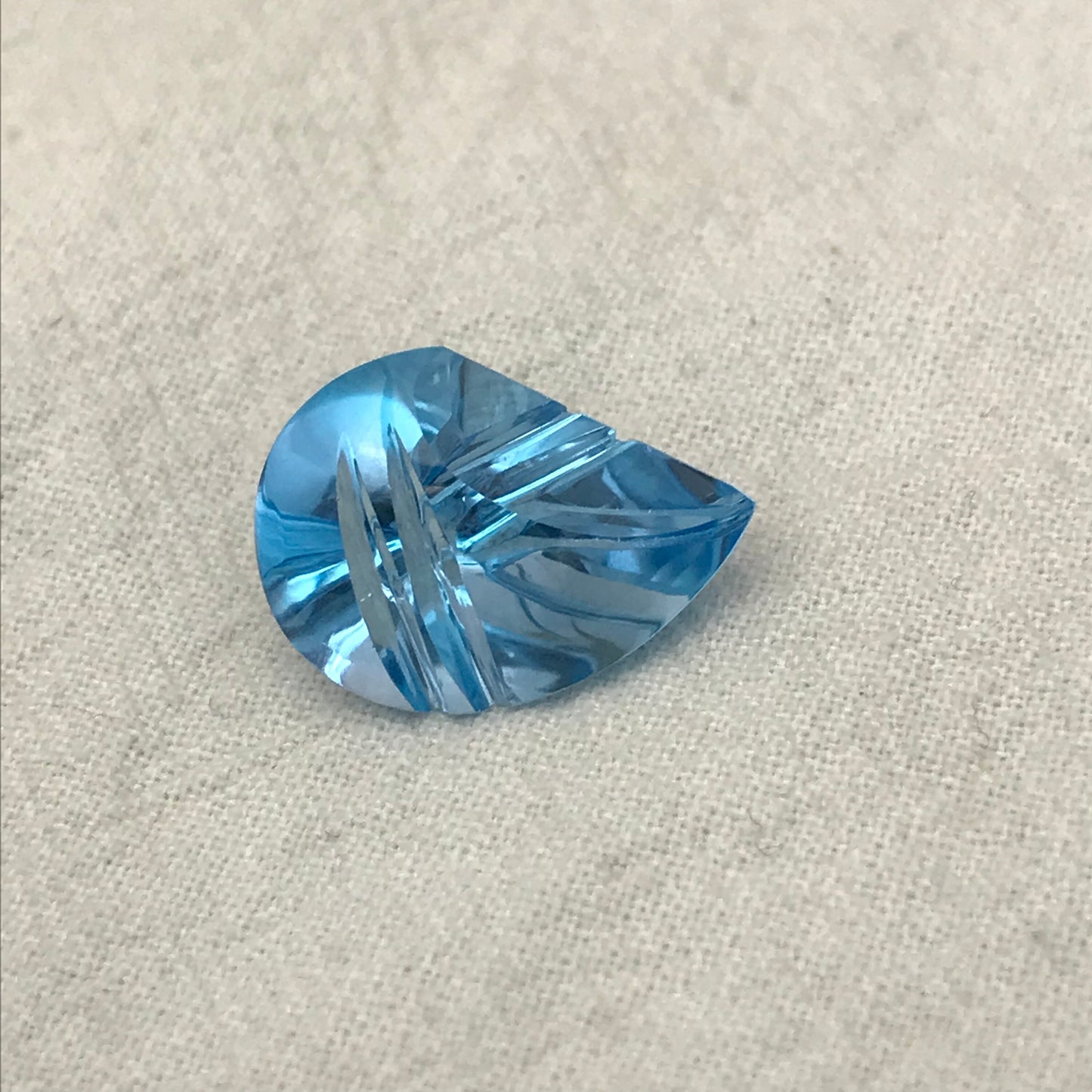 11 Ct Fancy Light Blue Topaz 18x13mm Carved Fantasy Pear Cut Gem, Loose Gemstone, Light Blue Topaz