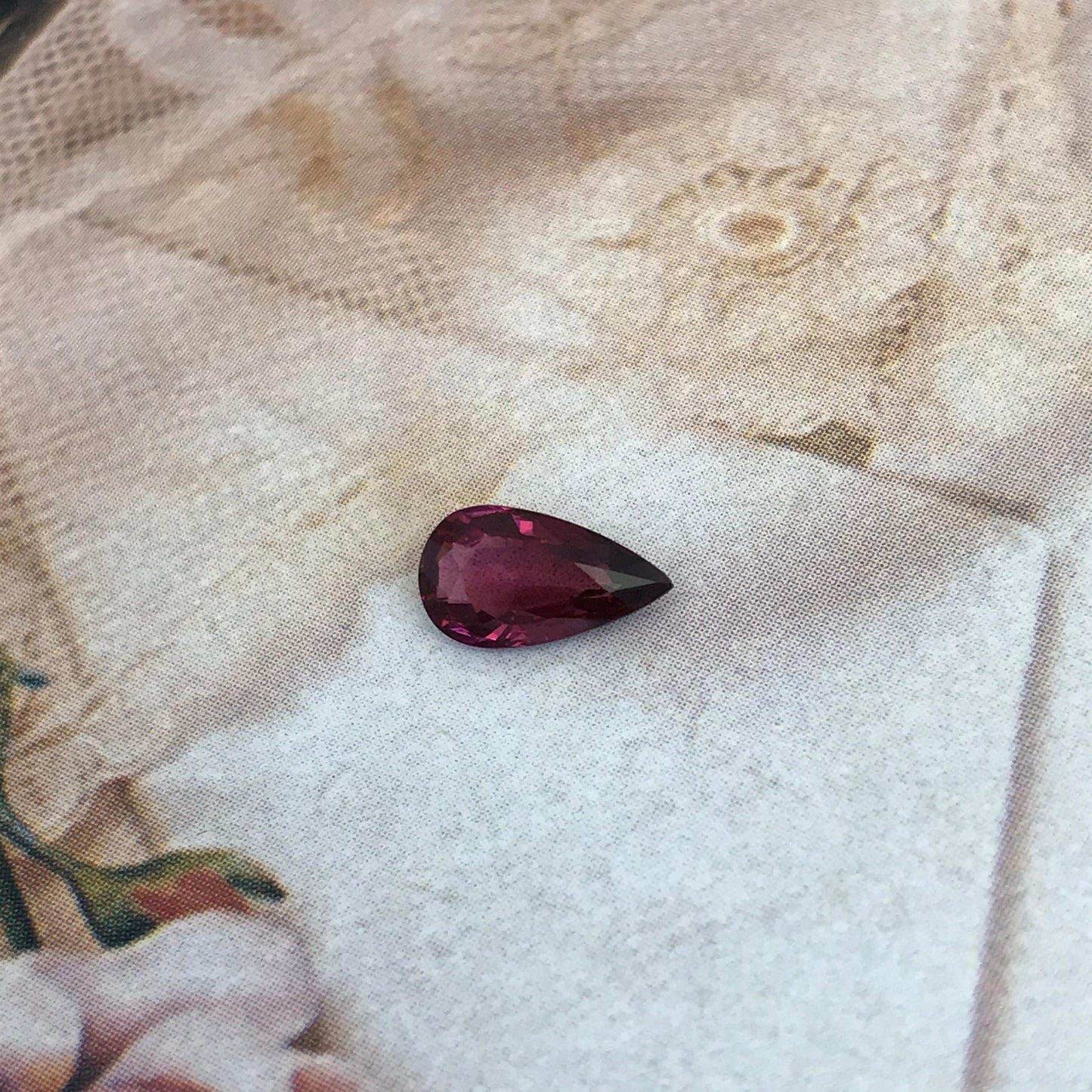 1.27 carat Natural Rhodolite Garnet, 9.4x5.3mm Pear Cut Rose Red Garnet, Faceted Raspberry Garnet, Purplish Red