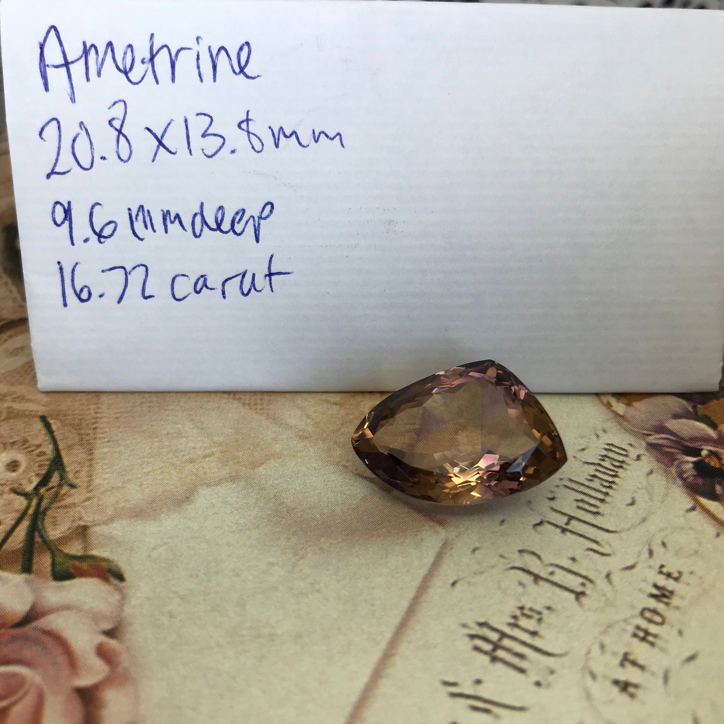 Natural Ametrine 16.7 Carat, 21x14mm Fancy Trillion Cut, Loose Faceted Purple and Yellow, USA Seller, Fancy Cut