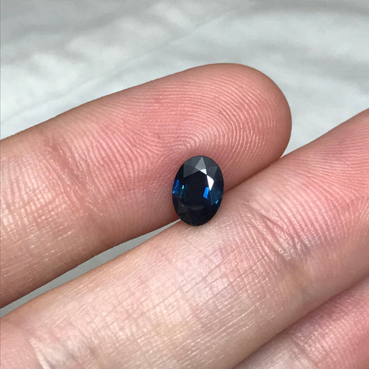 Natural Dark Blue Sapphire 1 Carat, 7x5mm Oval Greenish Blue Sapphire, 7.1x5.2mm Faceted, Loose Reclaimed Gemstone