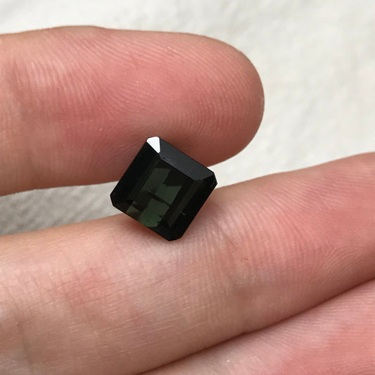 Natural Dark Green Tourmaline 3.23 Carat 8mm Octagonal Square Cut, Faceted Loose Unmounted Gemstone, Mozambique Tourmaline