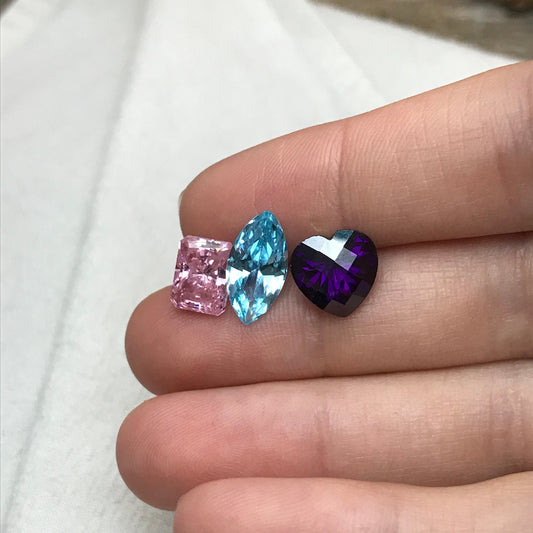 Pick One- Blue, Pink & Purple Cubic Zirconia 4-6 carats of CZs, Heart, Marquise, Rectangle cut Loose Faceted Loose Gemstones, Multi Color CZ