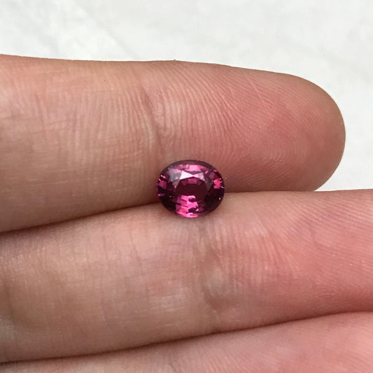 Natural Rhodolite Garnet, 1.11 carat, 6.7x5.6mm Rose Red Garnet, Faceted Oval Cut Raspberry Garnet Gem