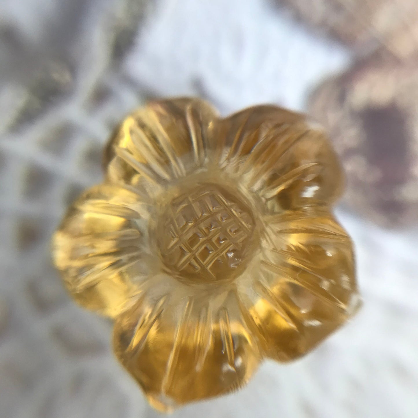 Natural Orange Yellow Citrine, 15 mm Flower Carved Quartz, 12.05 carat Loose Gem Unmounted Gemstone