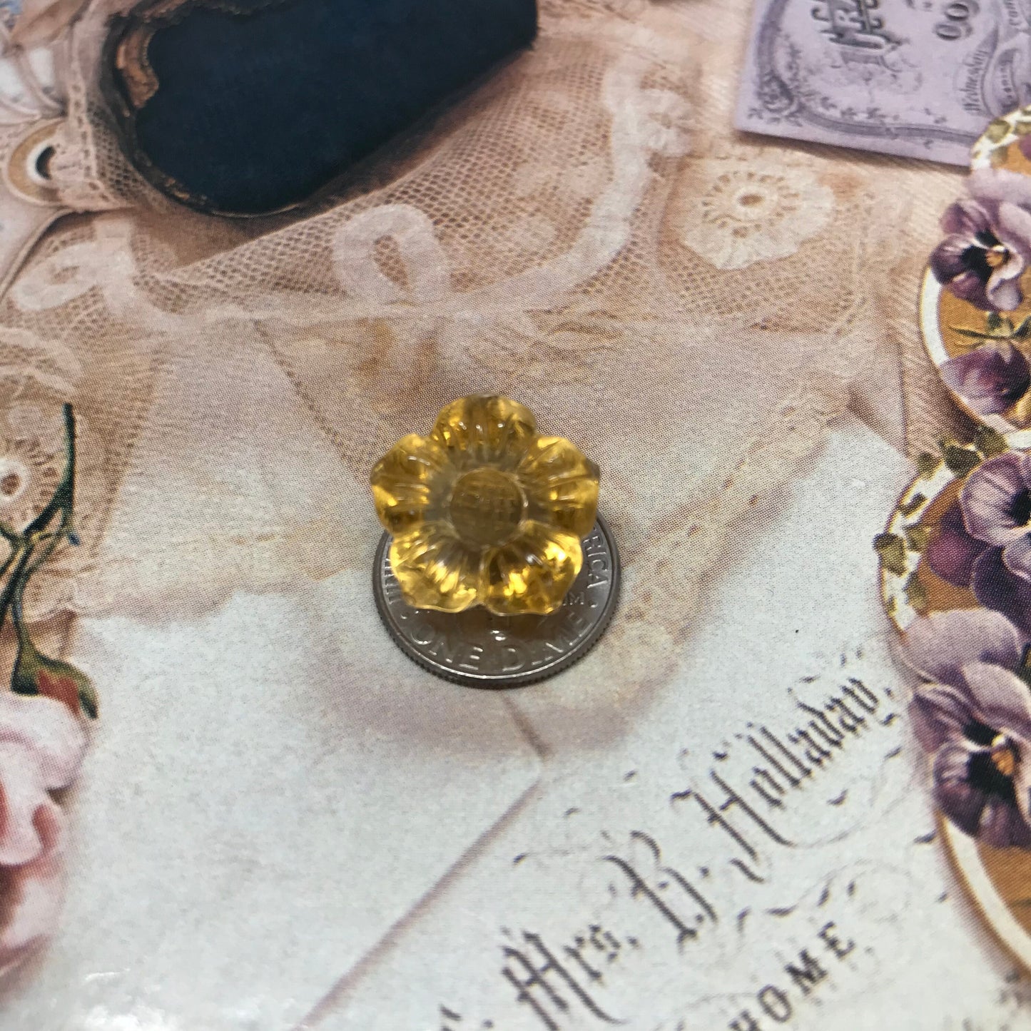 Natural Orange Yellow Citrine, 15 mm Flower Carved Quartz, 12.05 carat Loose Gem Unmounted Gemstone