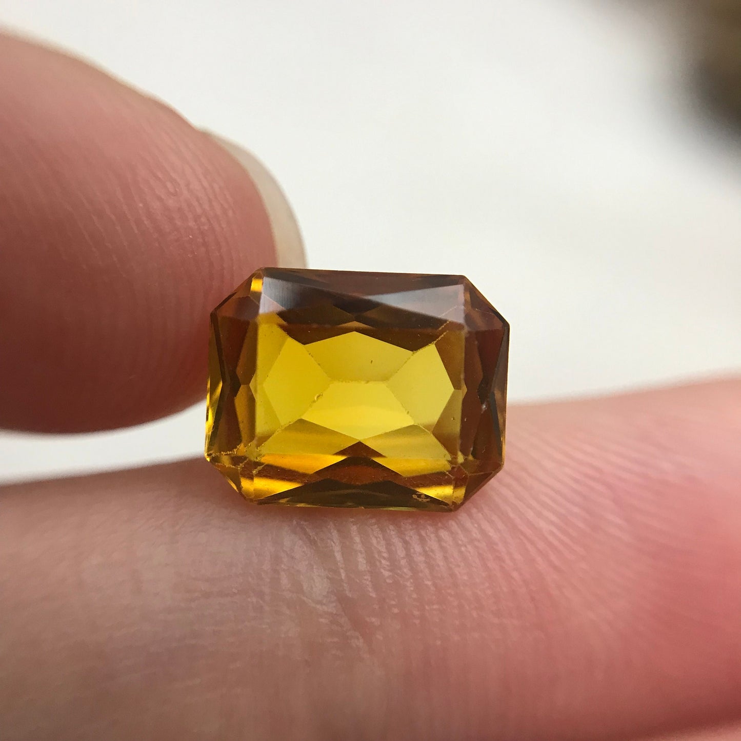 10x8mm Orangey Yellow Lab Sapphire 4 Carat Rectangle Cut, Faceted Loose Synthetic Corundum