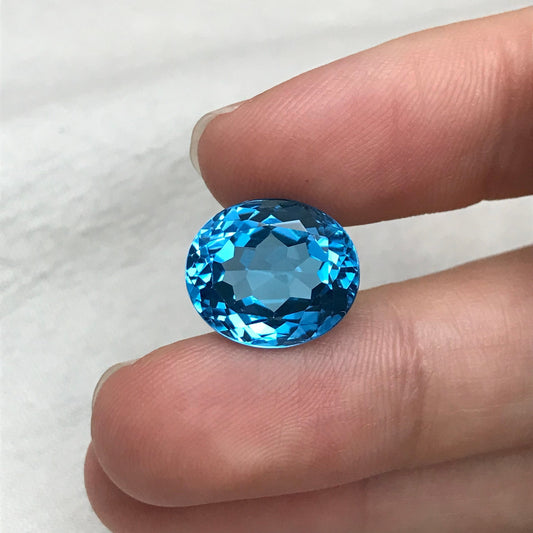 14x12mm Swiss Blue Topaz 11.32 carat, Oval Cut Gem, Loose Reclaimed/Recycled Gemstone, Vivid Blue Topaz, US Seller, December Birthstone