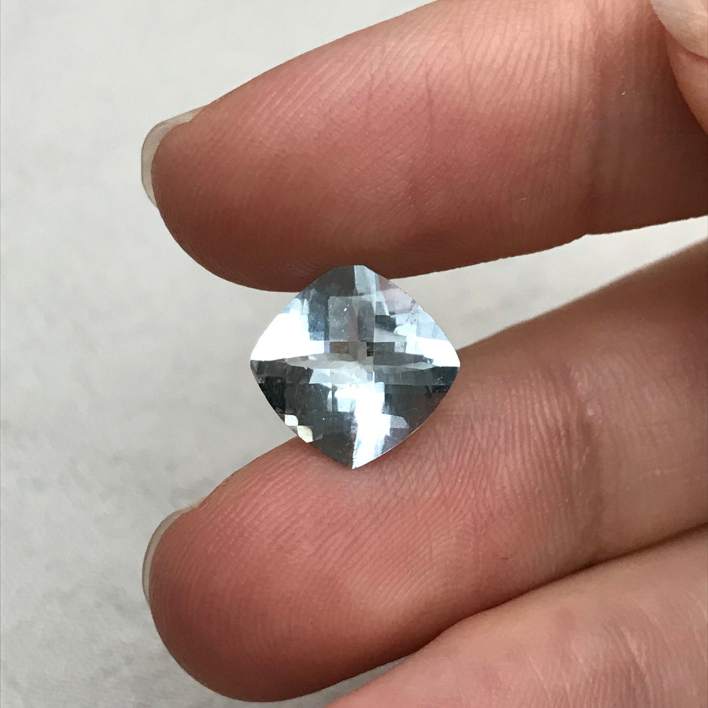 10mm Light Blue Aquamarine 3.19 carat Checker Square Cushion Cut, Included Faceted Loose Gemstone