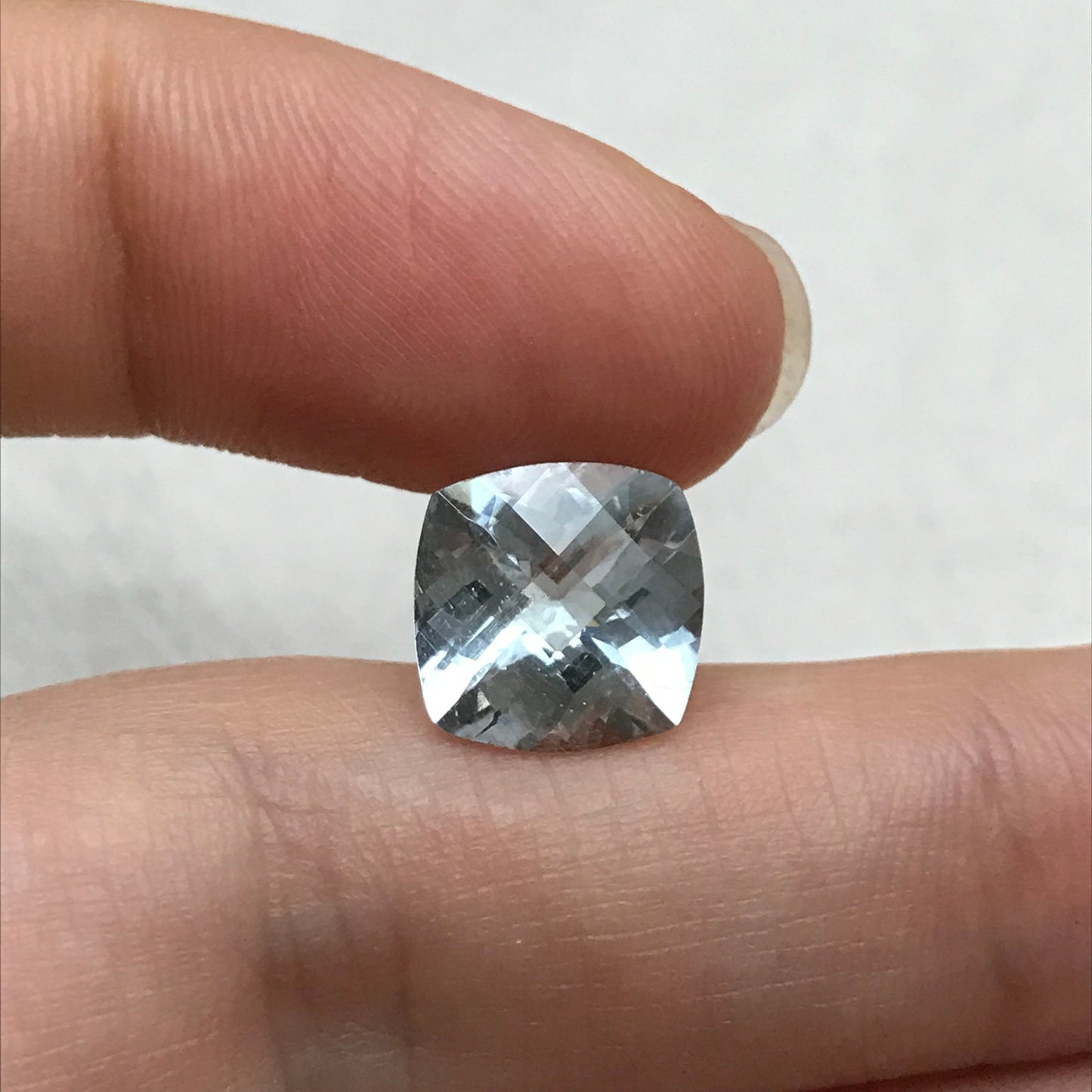 10mm Light Blue Aquamarine 3.19 carat Checker Square Cushion Cut, Included Faceted Loose Gemstone