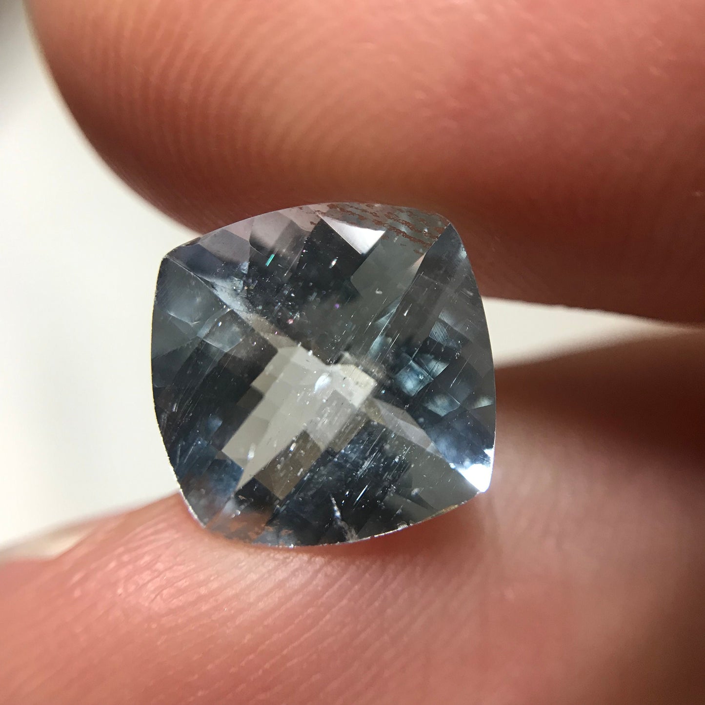 10mm Light Blue Aquamarine 3.19 carat Checker Square Cushion Cut, Included Faceted Loose Gemstone