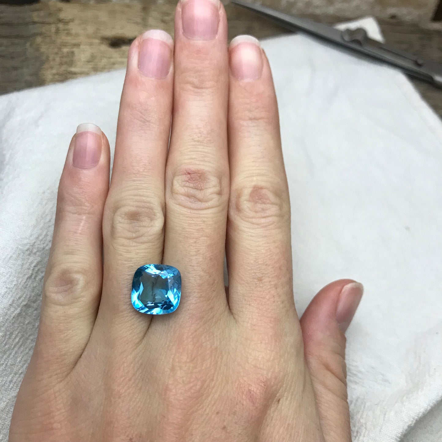 12mm Square Cushion cut Blue Topaz, 8.45 Carat Loose Faceted December Birthstone, Recycled Gems