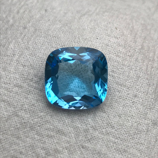 12mm Square Cushion cut Blue Topaz, 8.45 Carat Loose Faceted December Birthstone, Recycled Gems