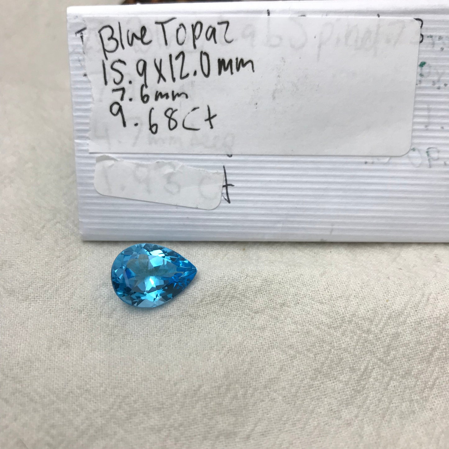 16x12mm Blue Topaz Pear Cut, 9.68 carat Loose Faceted Gem, Natural Topaz, US Seller