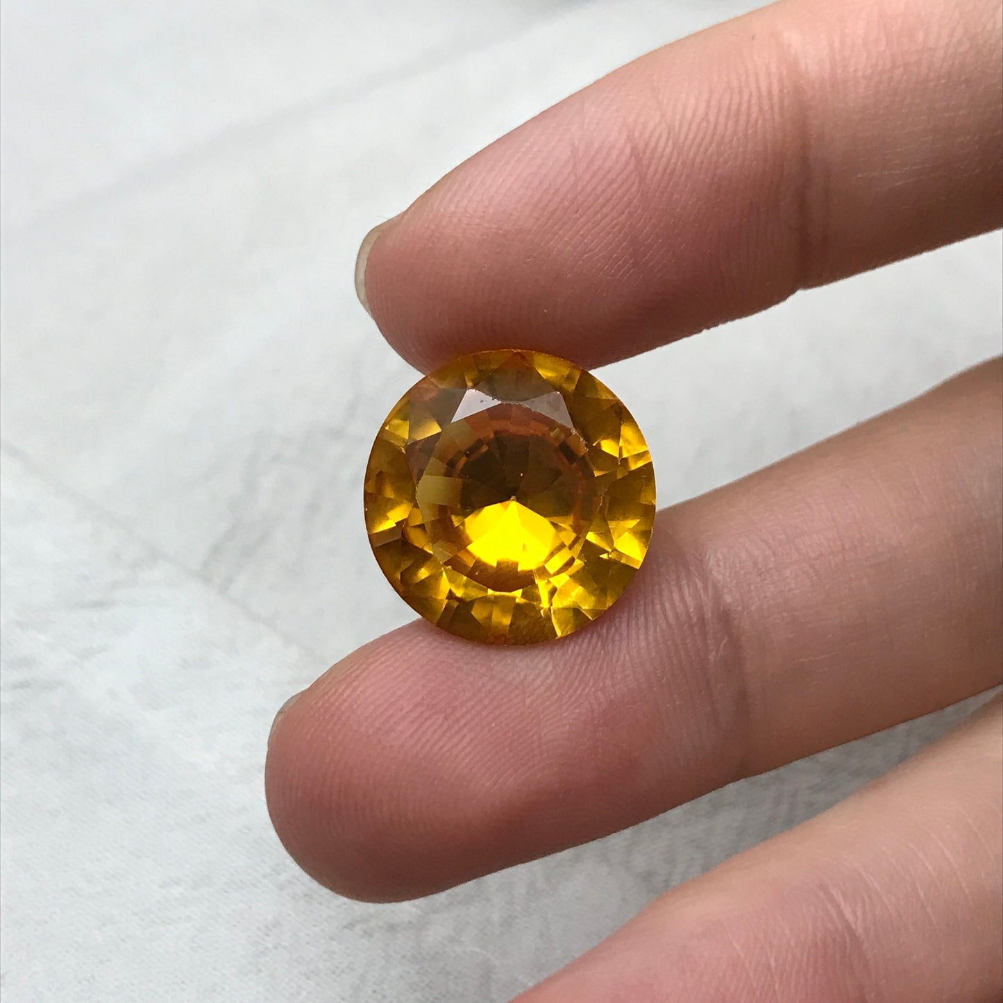 16mm Orangey Yellow Synthetic Sapphire 16.56 carat Round Cut, Faceted Loose Gemstone For Jewelry Setting, Lab Created Gem