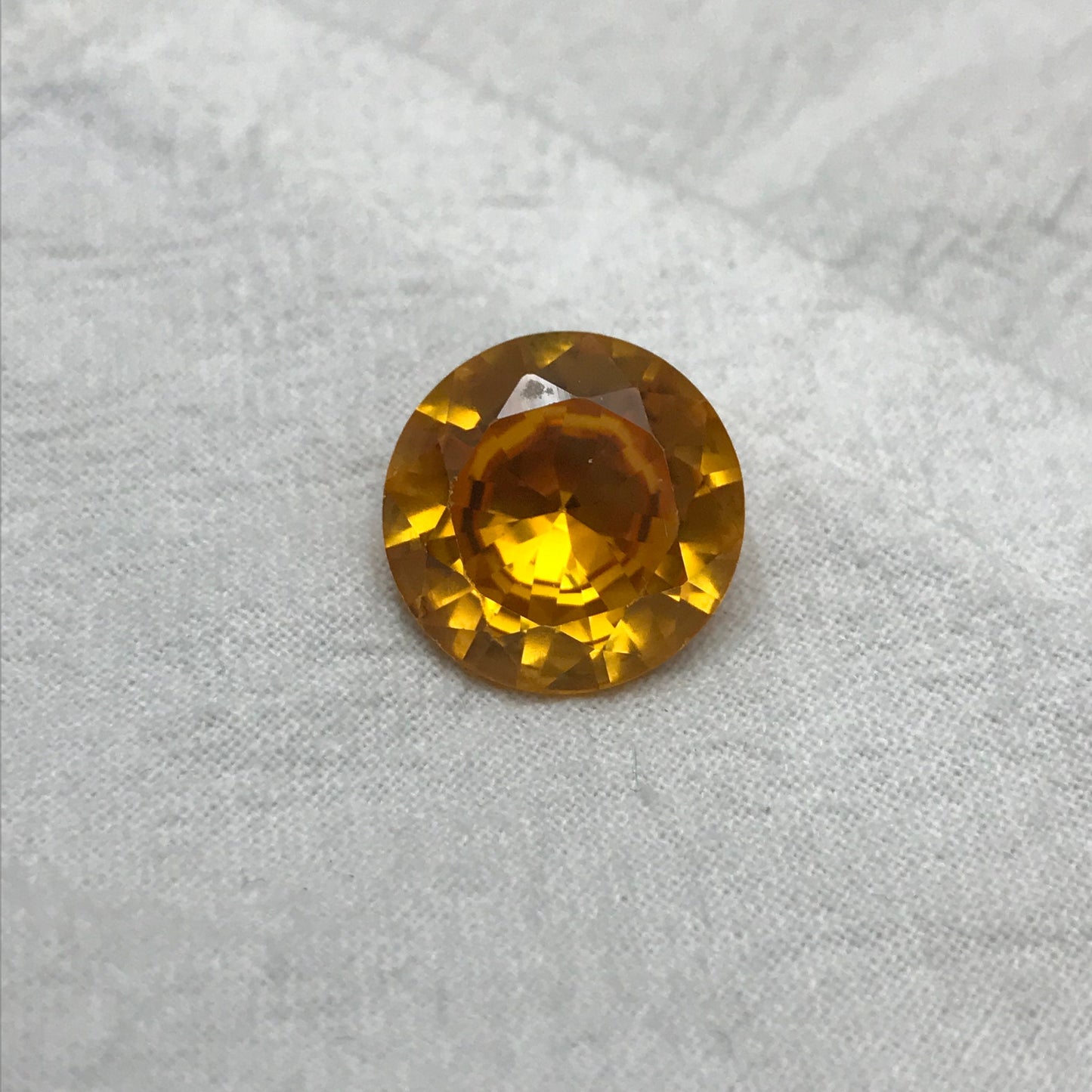 16mm Orangey Yellow Synthetic Sapphire 16.56 carat Round Cut, Faceted Loose Gemstone For Jewelry Setting, Lab Created Gem