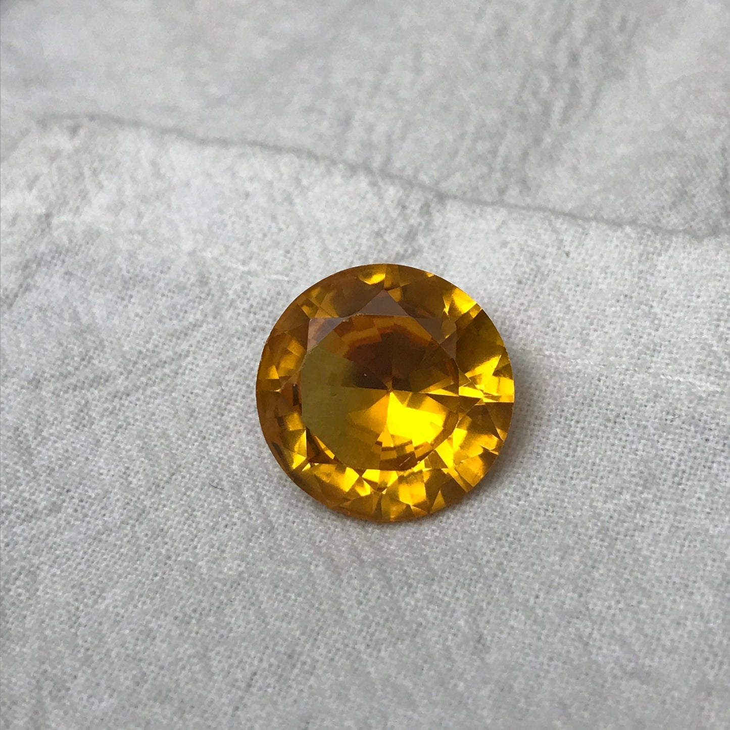 16mm Orangey Yellow Synthetic Sapphire 16.56 carat Round Cut, Faceted Loose Gemstone For Jewelry Setting, Lab Created Gem