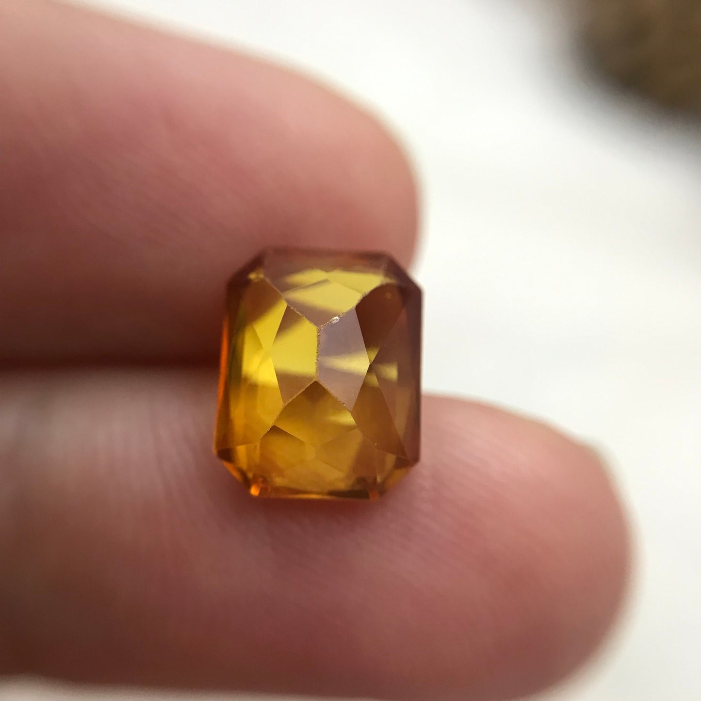 10x8mm Orangey Yellow Lab Sapphire 4 Carat Rectangle Cut, Faceted Loose Synthetic Corundum