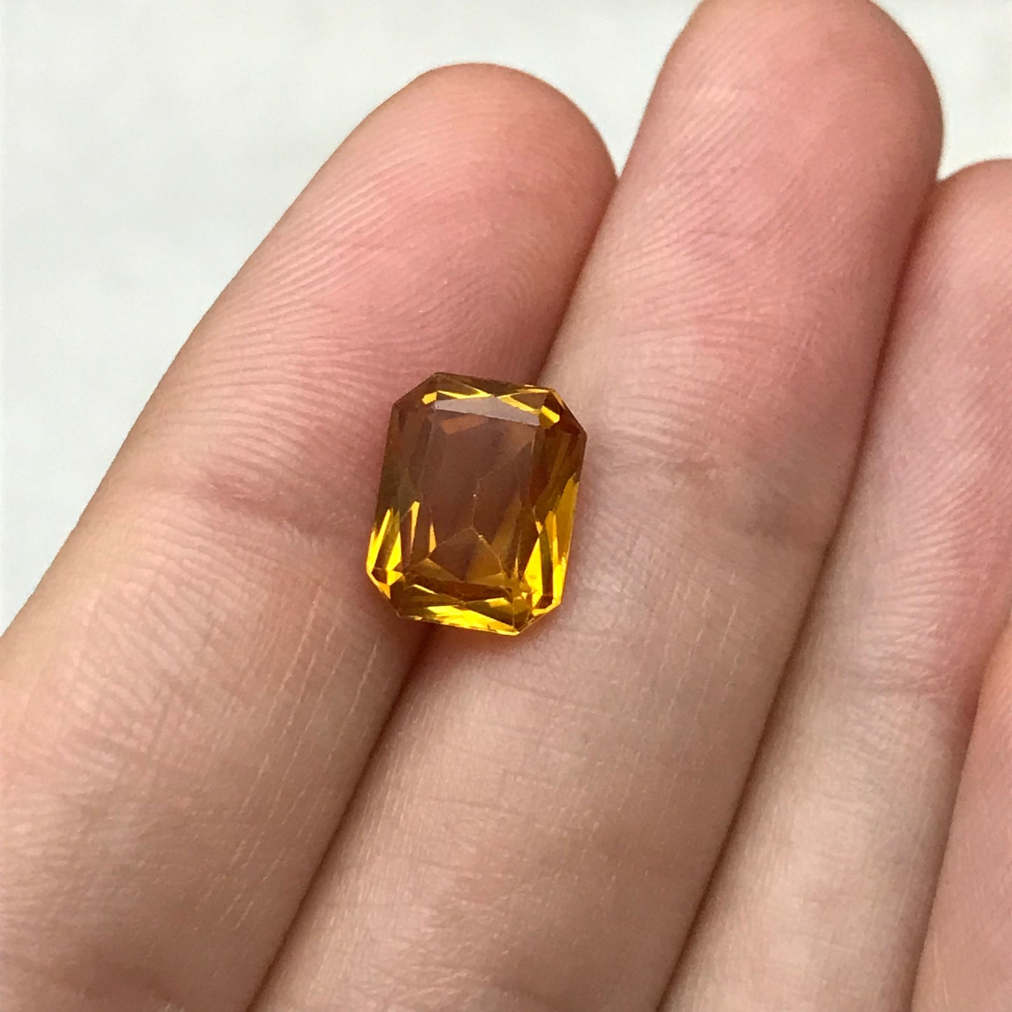 10x8mm Orangey Yellow Lab Sapphire 4 Carat Rectangle Cut, Faceted Loose Synthetic Corundum