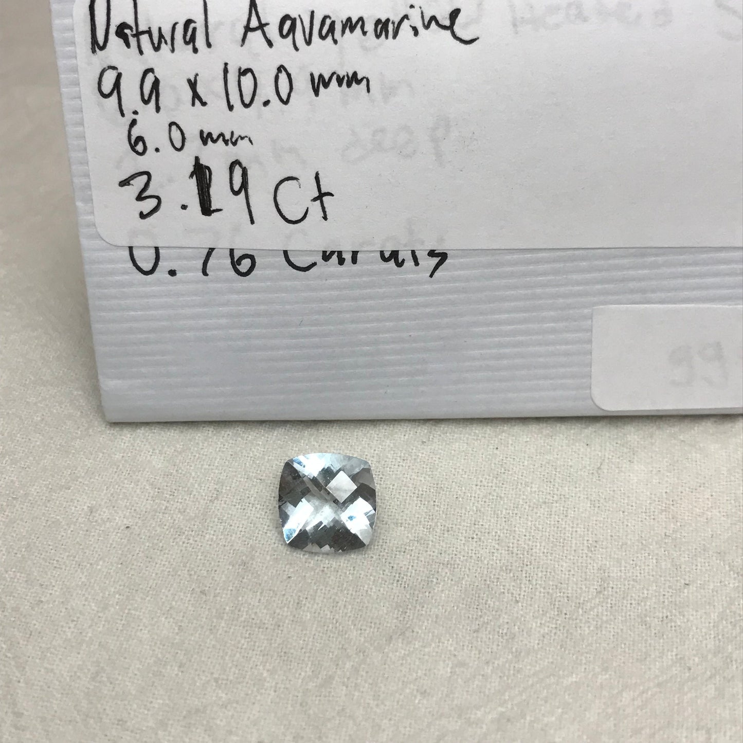 10mm Light Blue Aquamarine 3.19 carat Checker Square Cushion Cut, Included Faceted Loose Gemstone