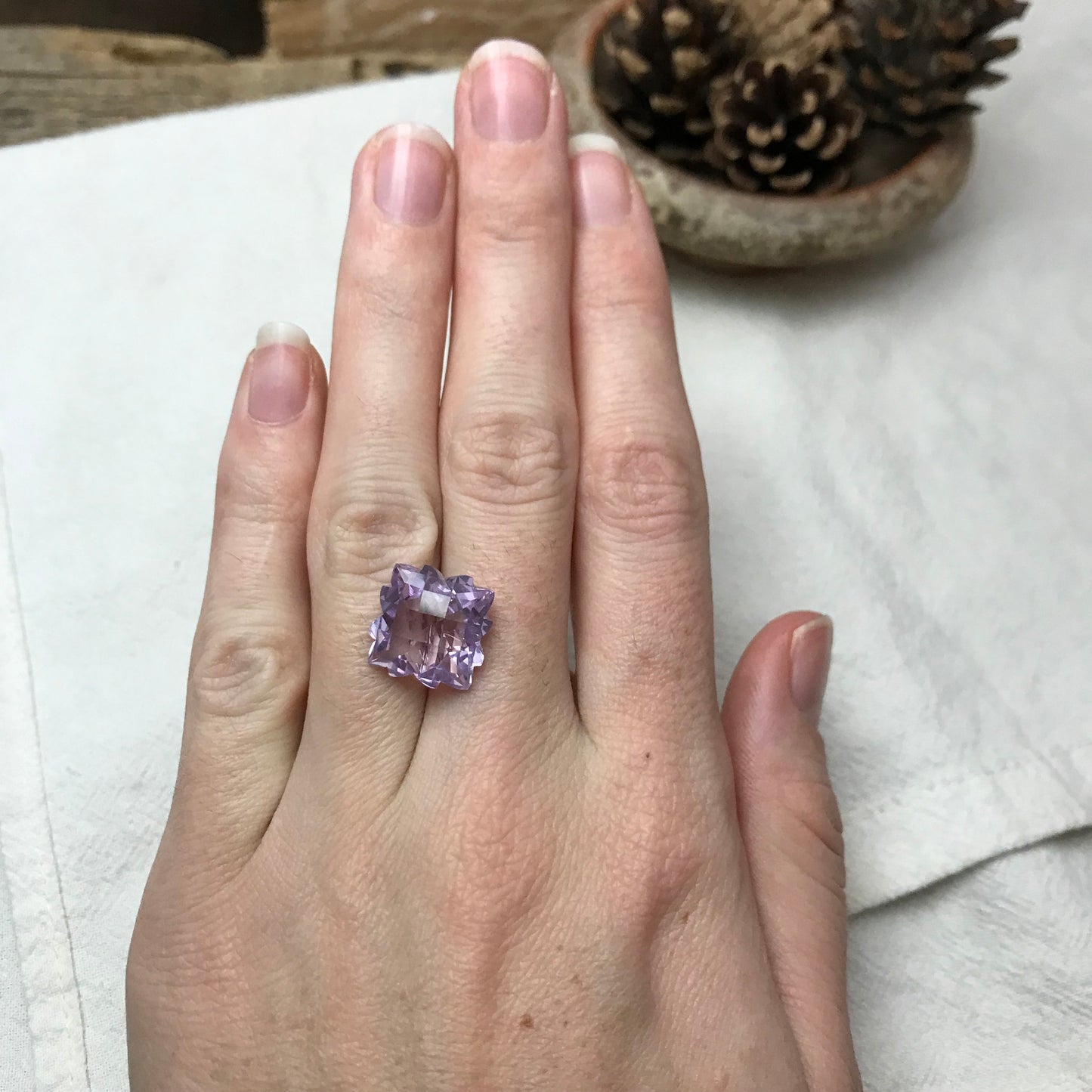 Fancy Cut Lavender Quartz/Amethyst, 9 Carat, 13.5mm, Snowflake Cushion cut, February Birthstone