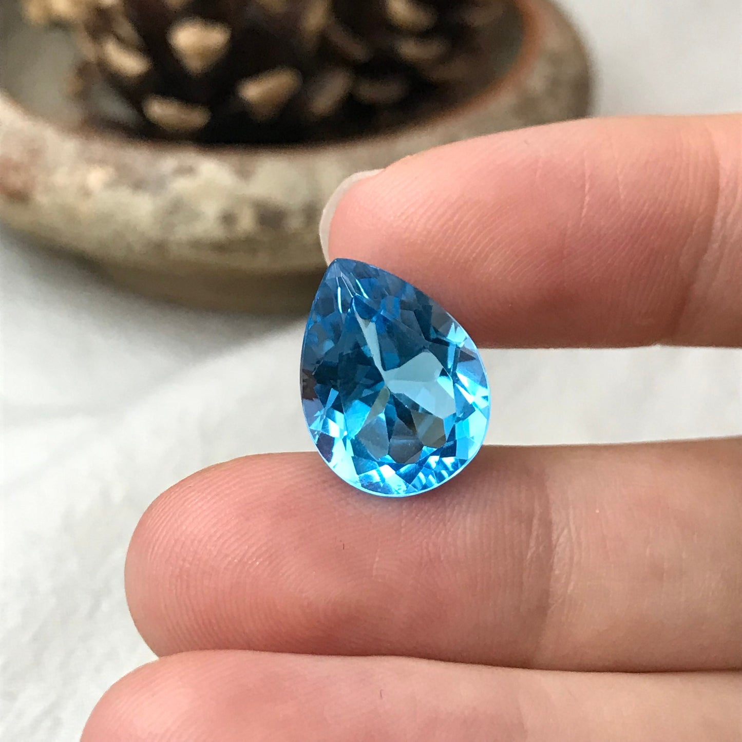 16x12mm Blue Topaz Pear Cut, 9.68 carat Loose Faceted Gem, Natural Topaz, US Seller
