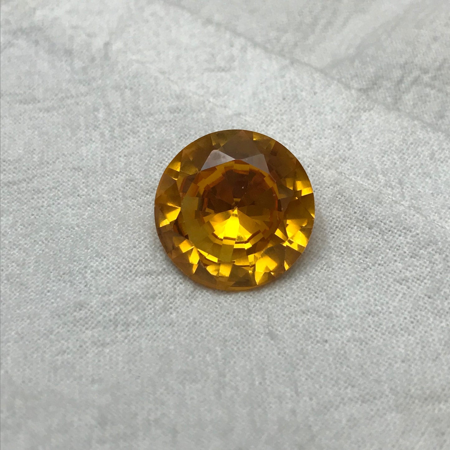 16mm Orangey Yellow Synthetic Sapphire 16.56 carat Round Cut, Faceted Loose Gemstone For Jewelry Setting, Lab Created Gem