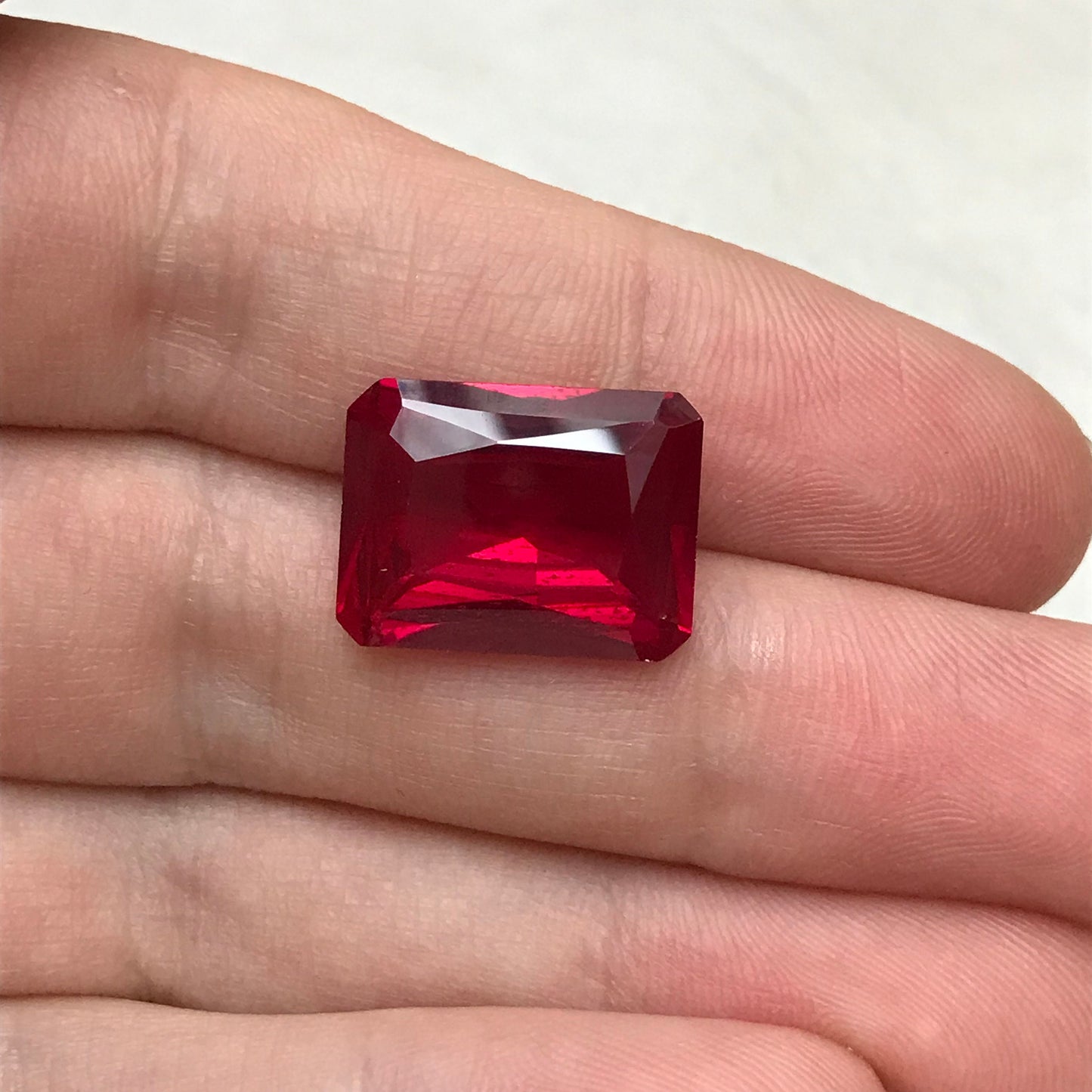 16x12mm Lab Ruby 13.46 carat Rectangle Cut, Lab Created Faceted Loose Red Synthetic Corundum