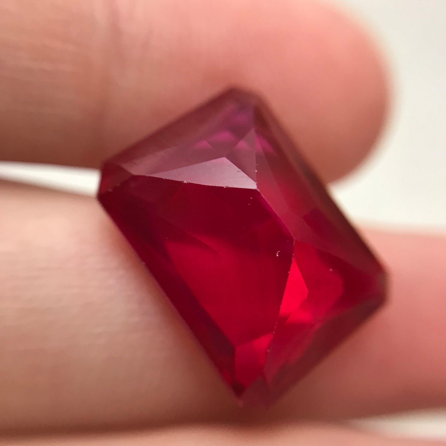 16x12mm Lab Ruby 13.46 carat Rectangle Cut, Lab Created Faceted Loose Red Synthetic Corundum