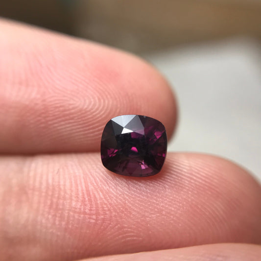 1.35 Ct Natural Purple Spinel 6.5x6mm Cushion Cut, Faceted Loose Gemstone, Dark Purple Stone, Flowing Gems