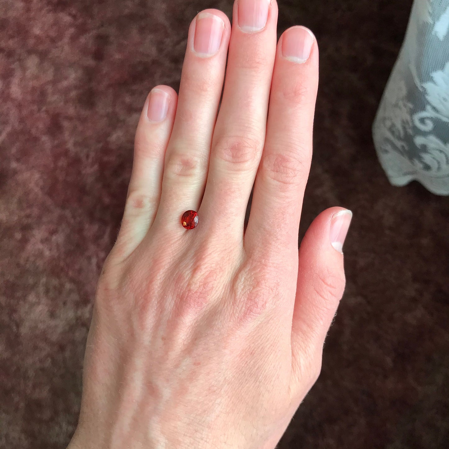 Natural Red Orange Spessartite Garnet 1.78 Carat 6.6 x 6 mm Oval Cut, Faceted Loose, Rich Red Orange Garnet