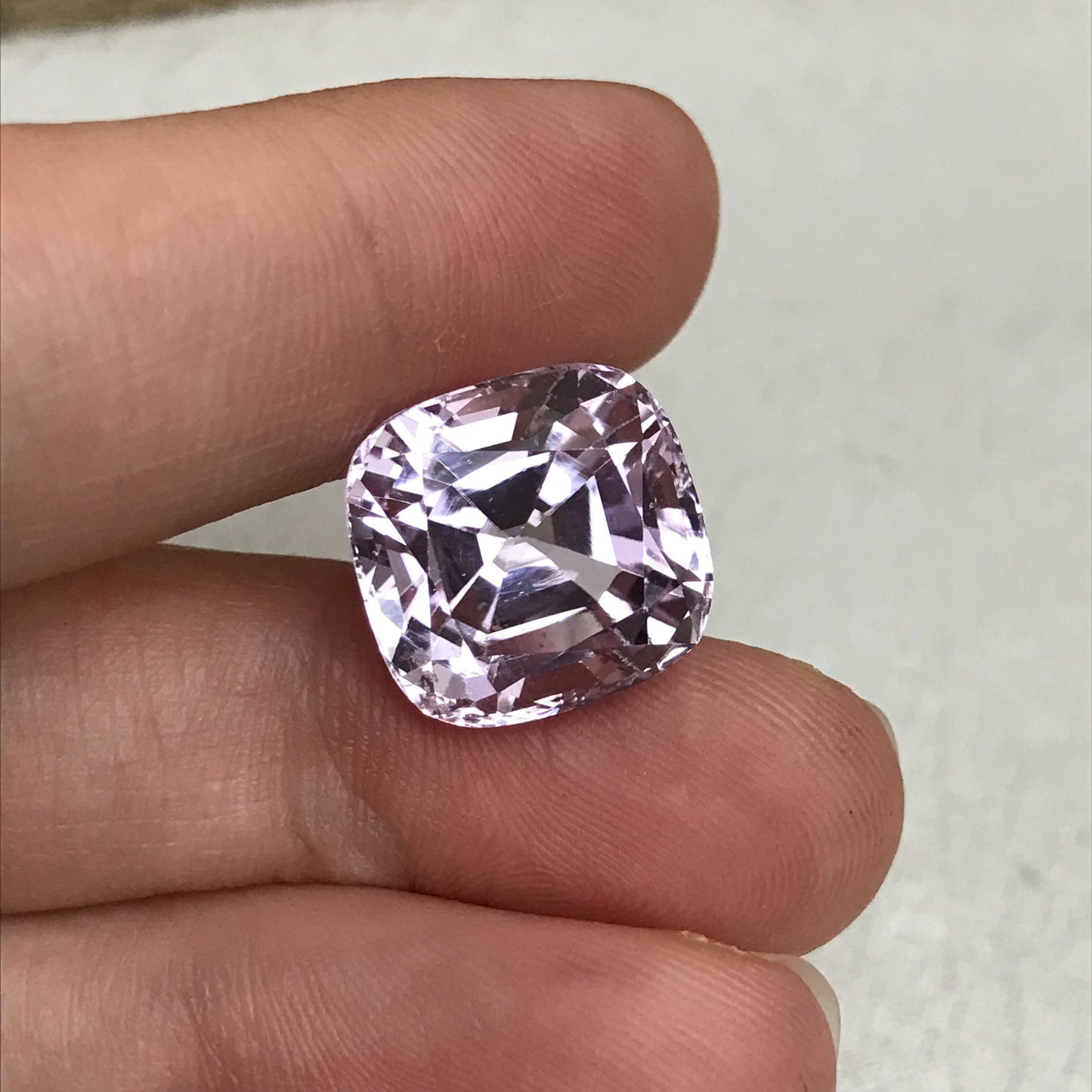 14.24 carat Pink Kunzite 13.8x13.3mm Rectangle Cushion Cut, Near 14x13mm, Soft Pink Loose Gemstone