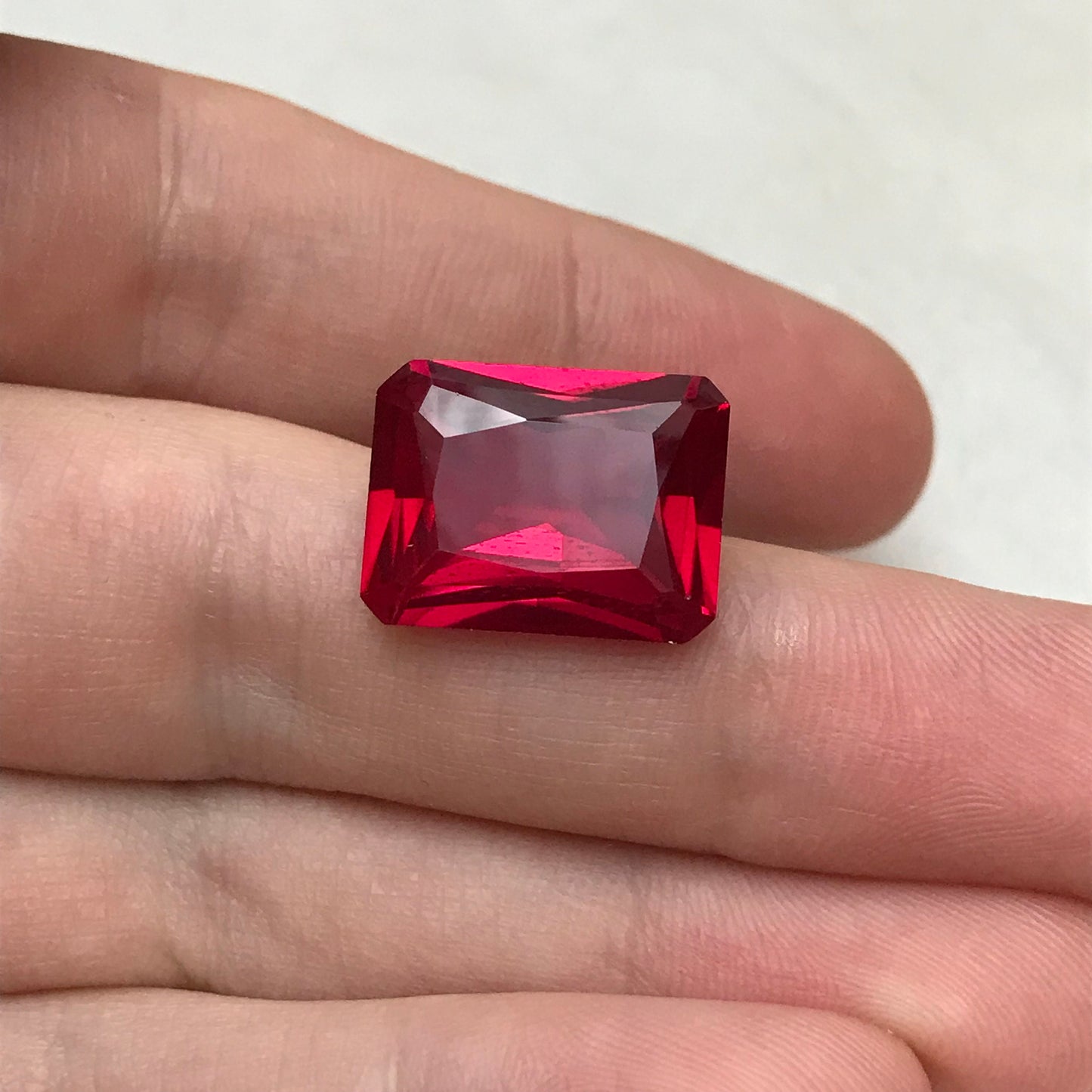 16x12mm Lab Ruby 13.46 carat Rectangle Cut, Lab Created Faceted Loose Red Synthetic Corundum